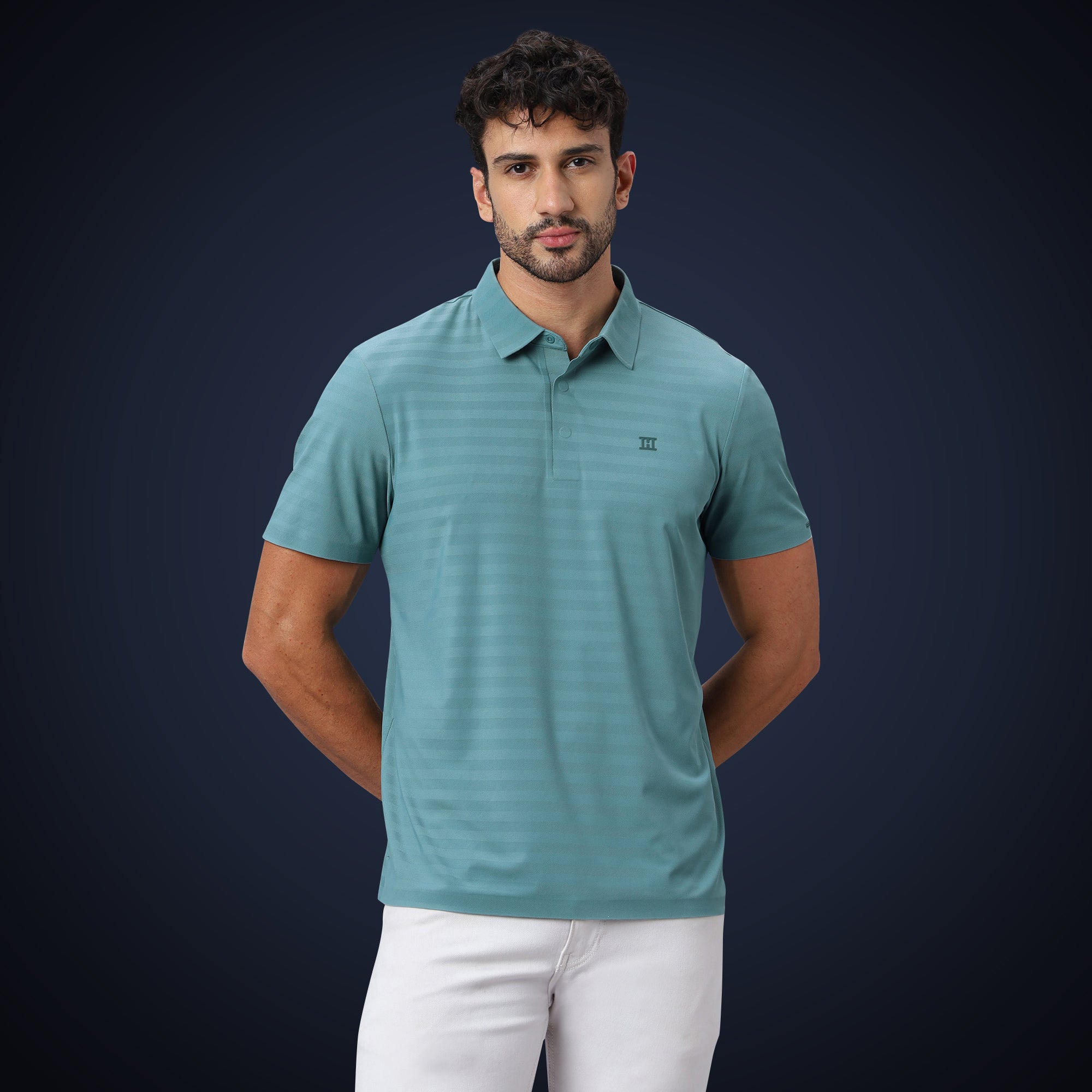 Hidden Button Polo - Herring Bone