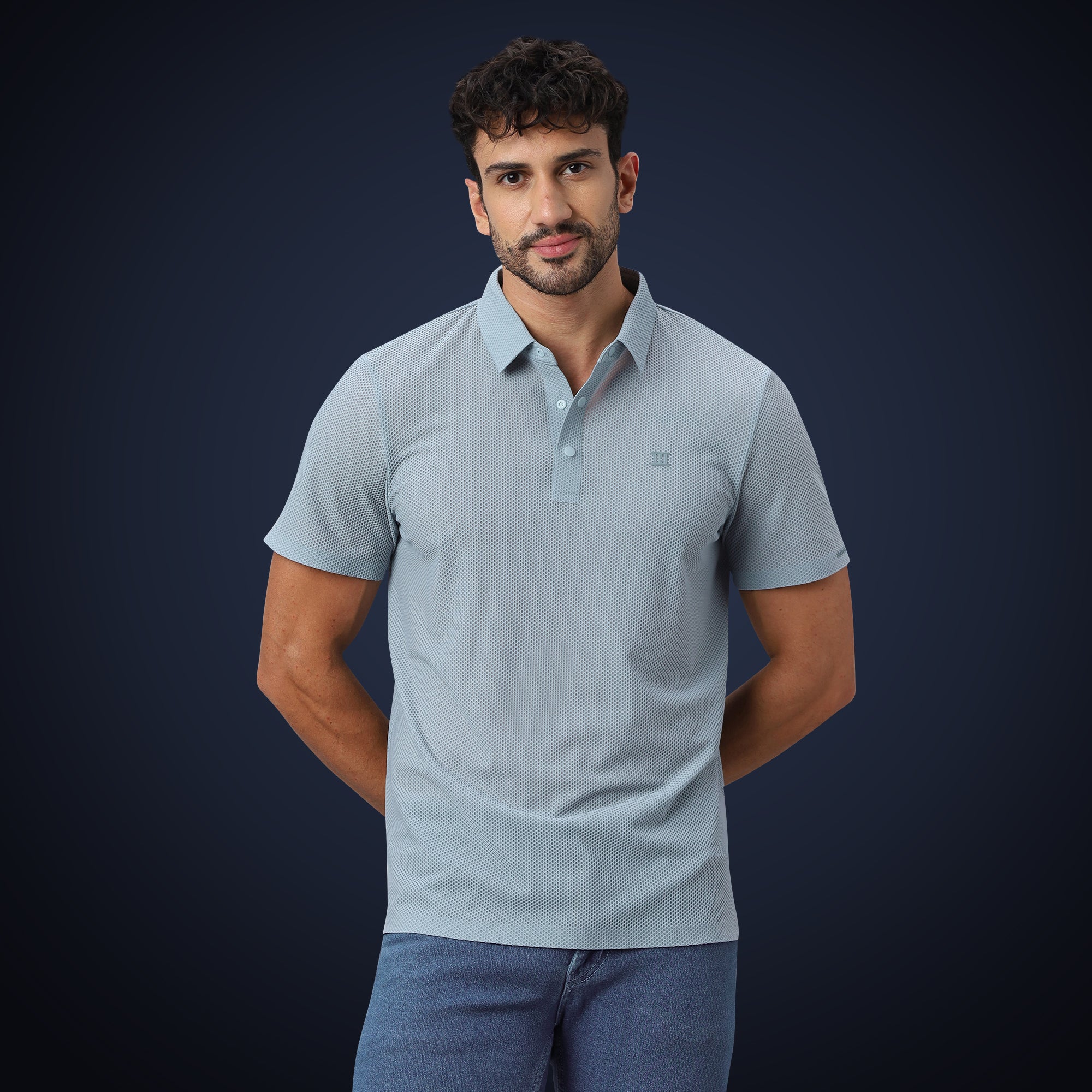 Snap Button Polo - Bubble Jacquard