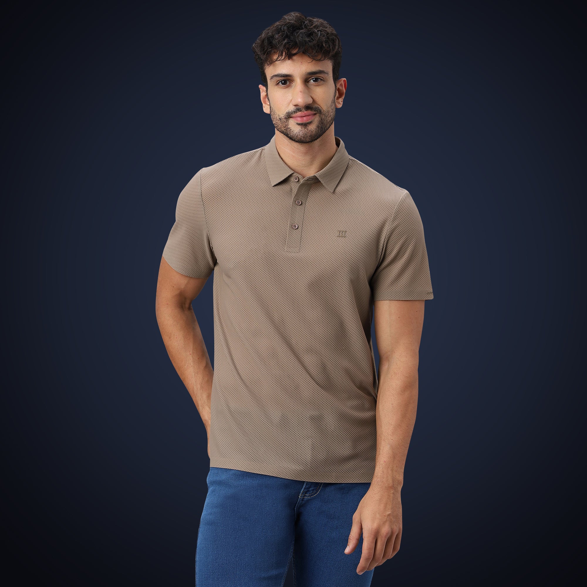 Open Button Polo - Bubble Jacquard
