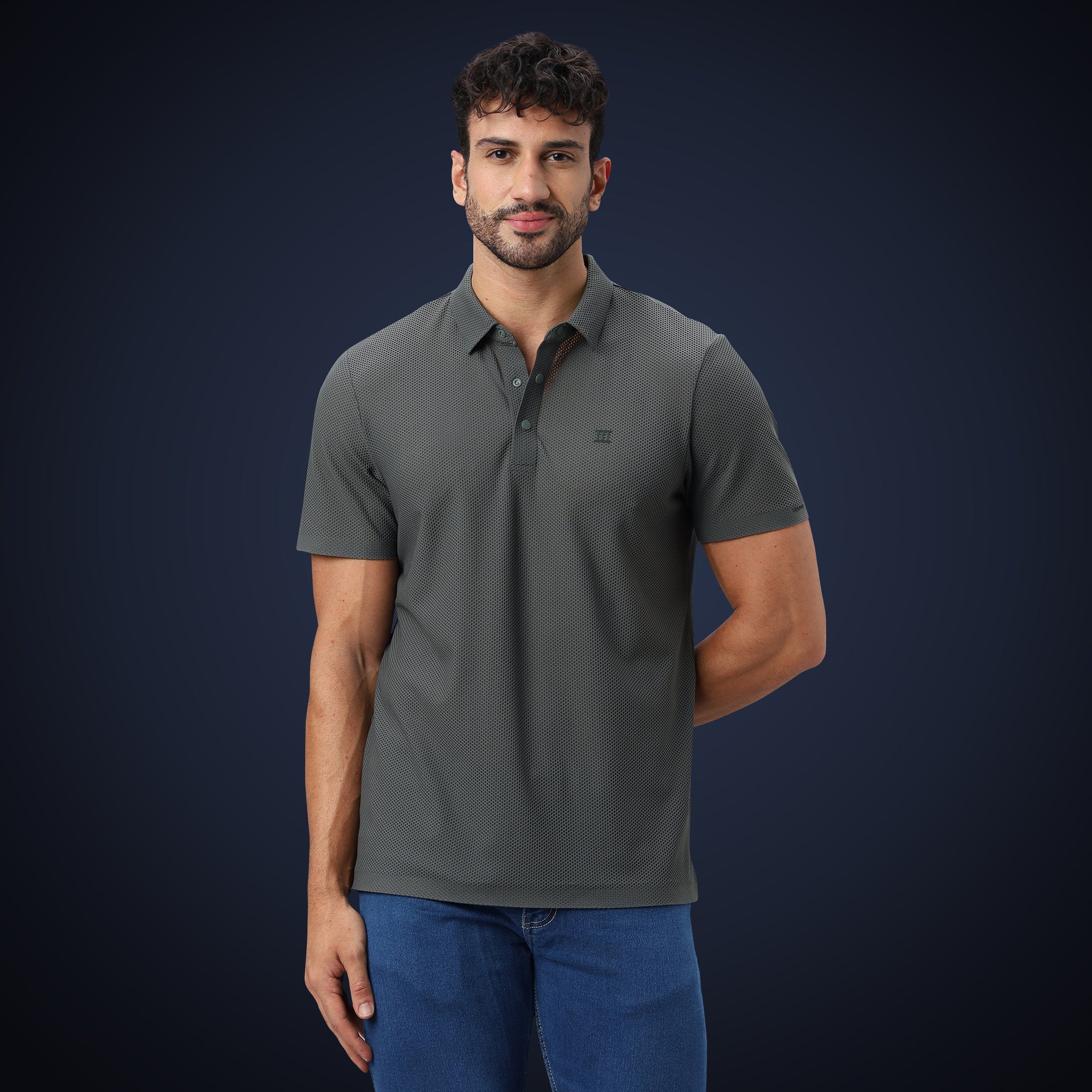 Snap Button Polo - Bubble Jacquard