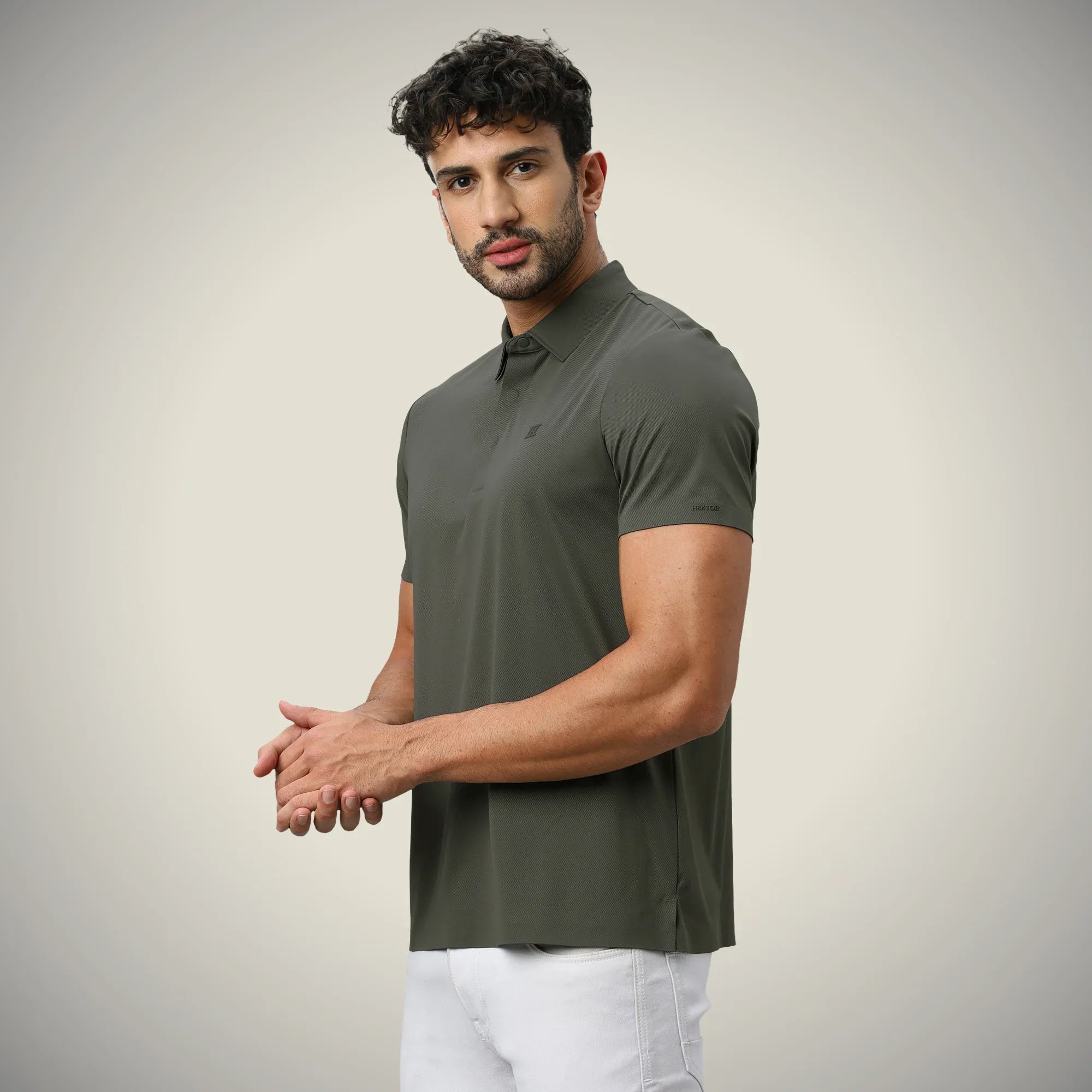 Hektor -Premium-Bonded- Hidden Button Polo - Twill T Shirt -Mens
