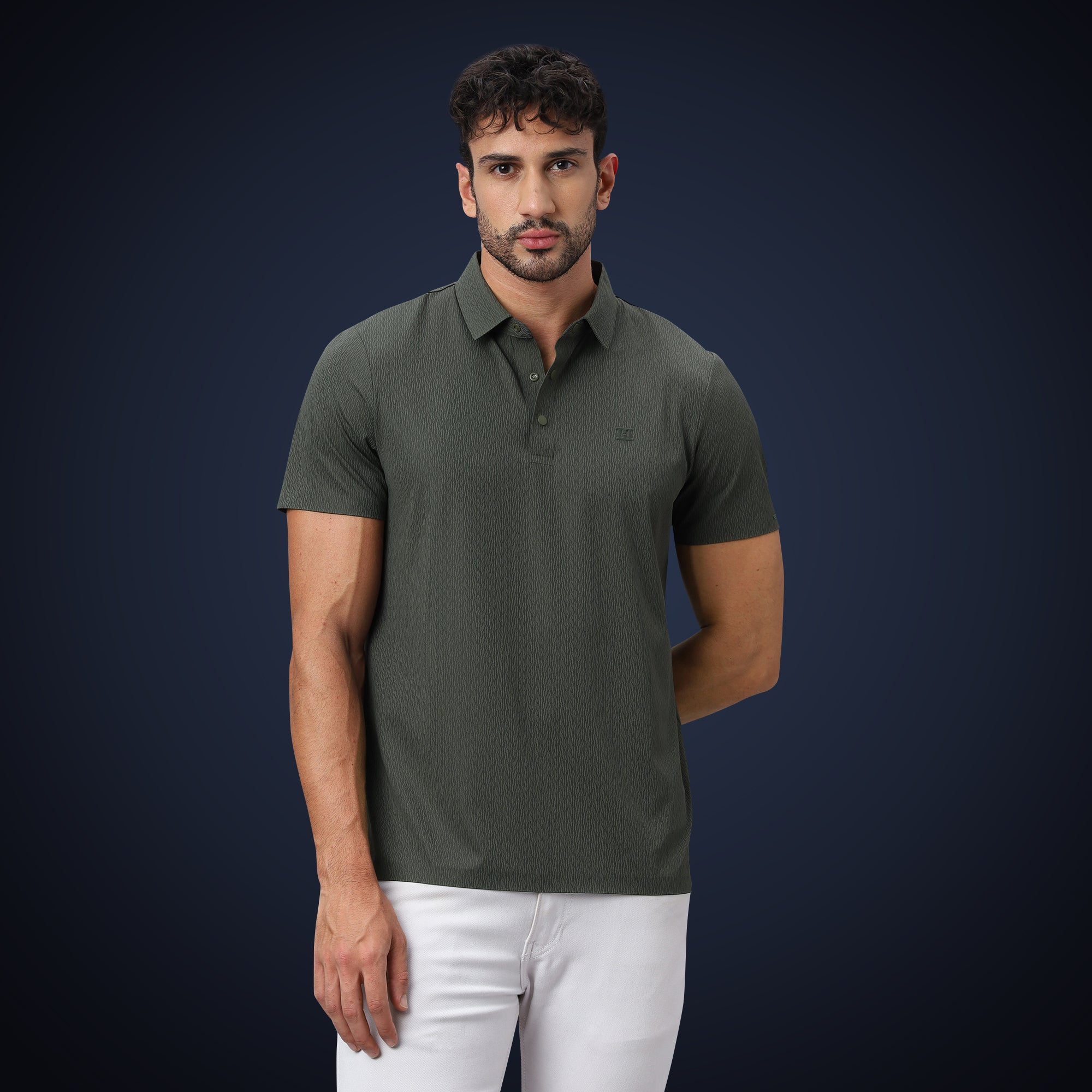 Snap Button Polo - Thick Thin Jacquard