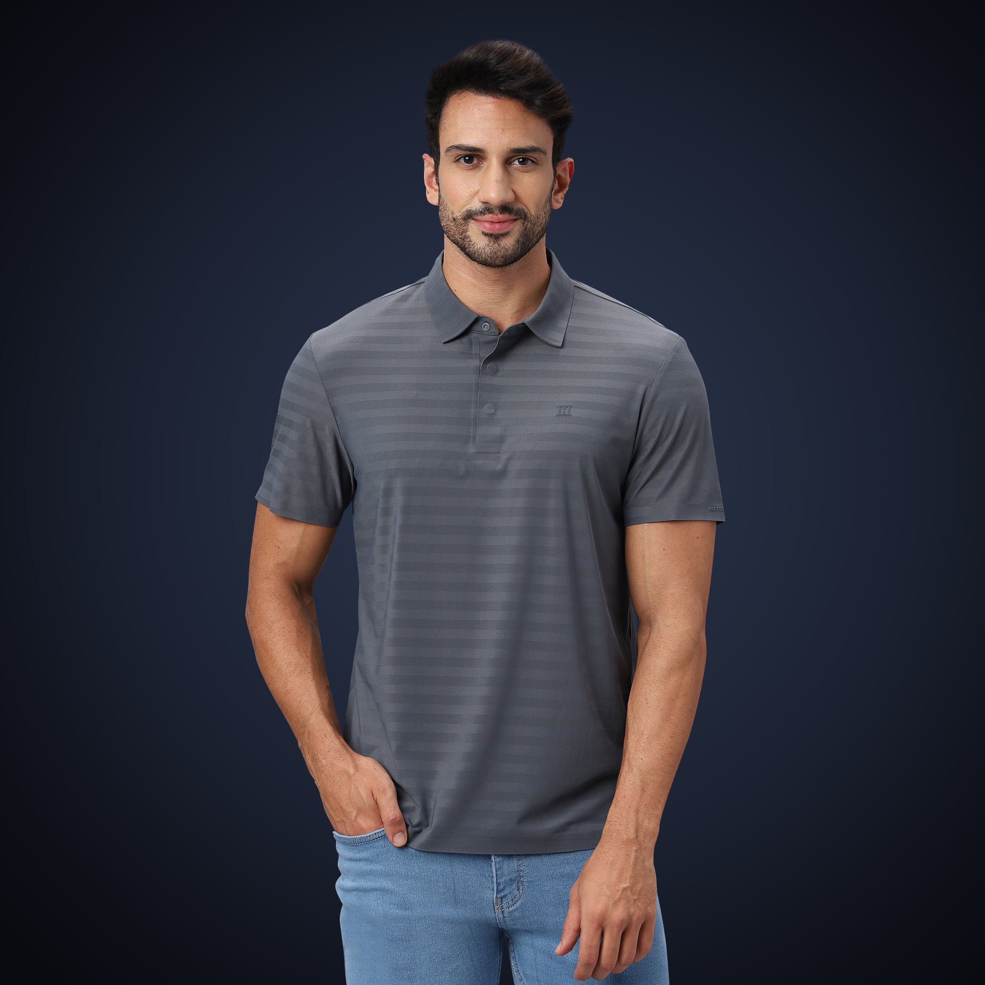 Hidden Button Polo - Herring Bone