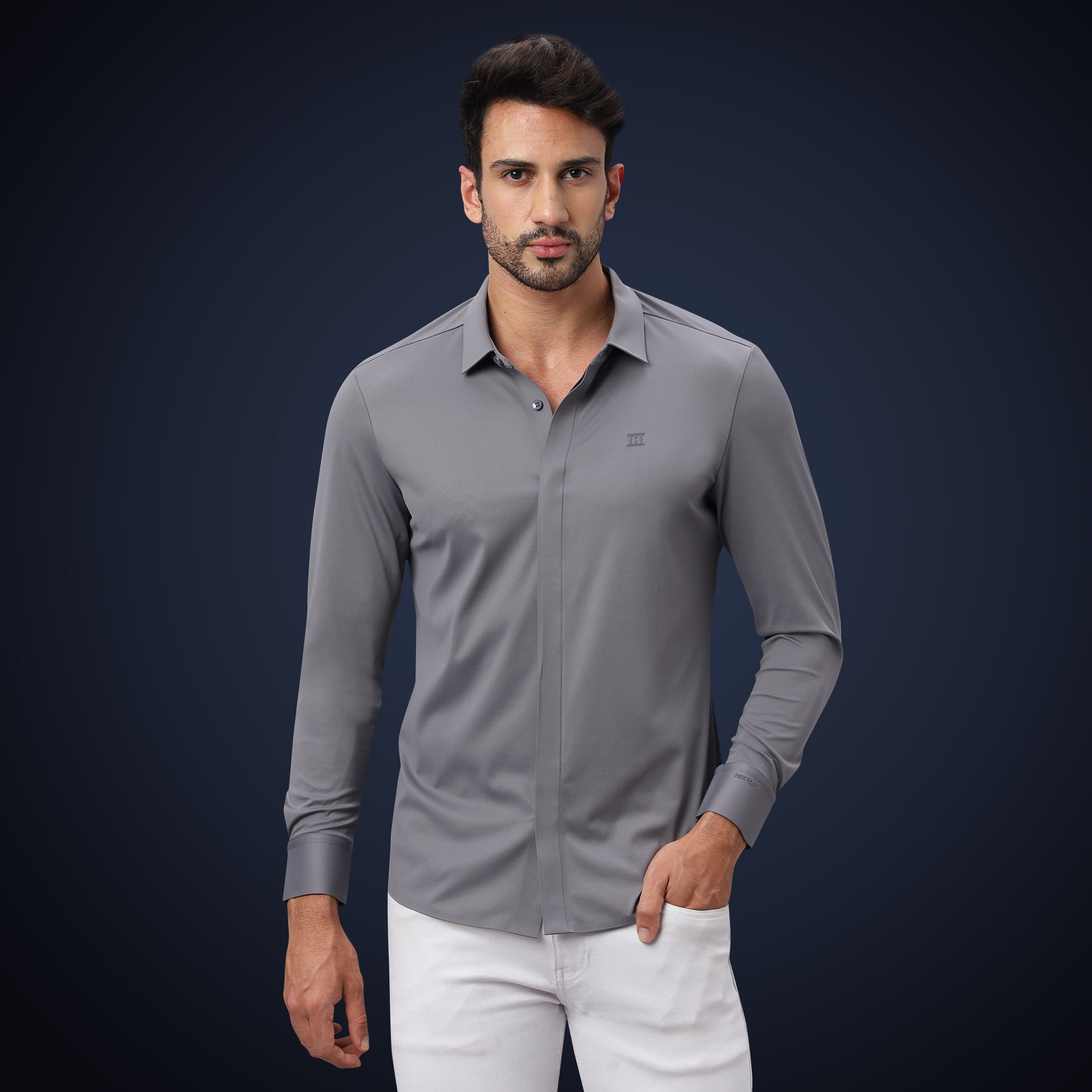 Hidden Button Shirt - Long Sleeve - Twill