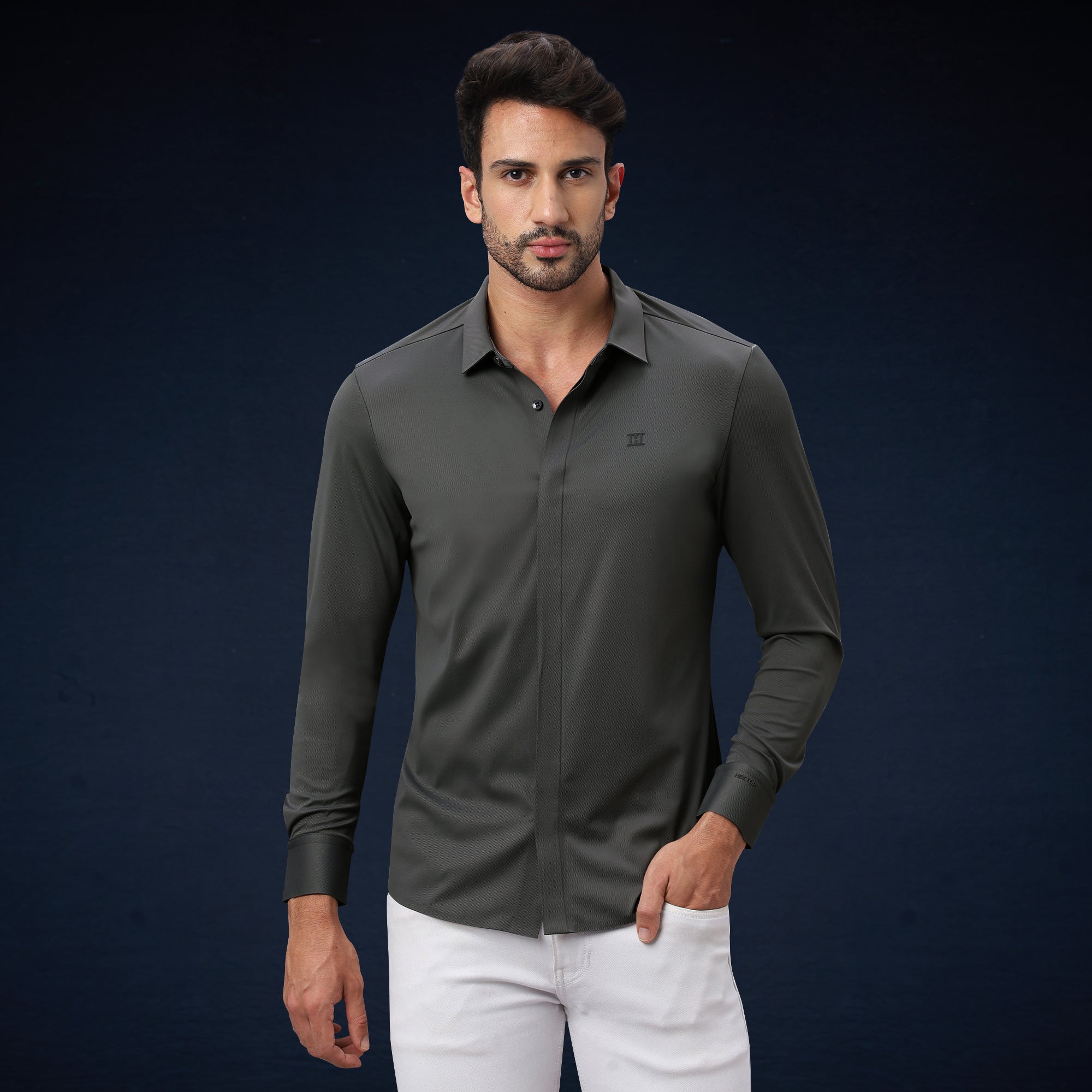 Hidden Button Shirt - Long Sleeve - Twill