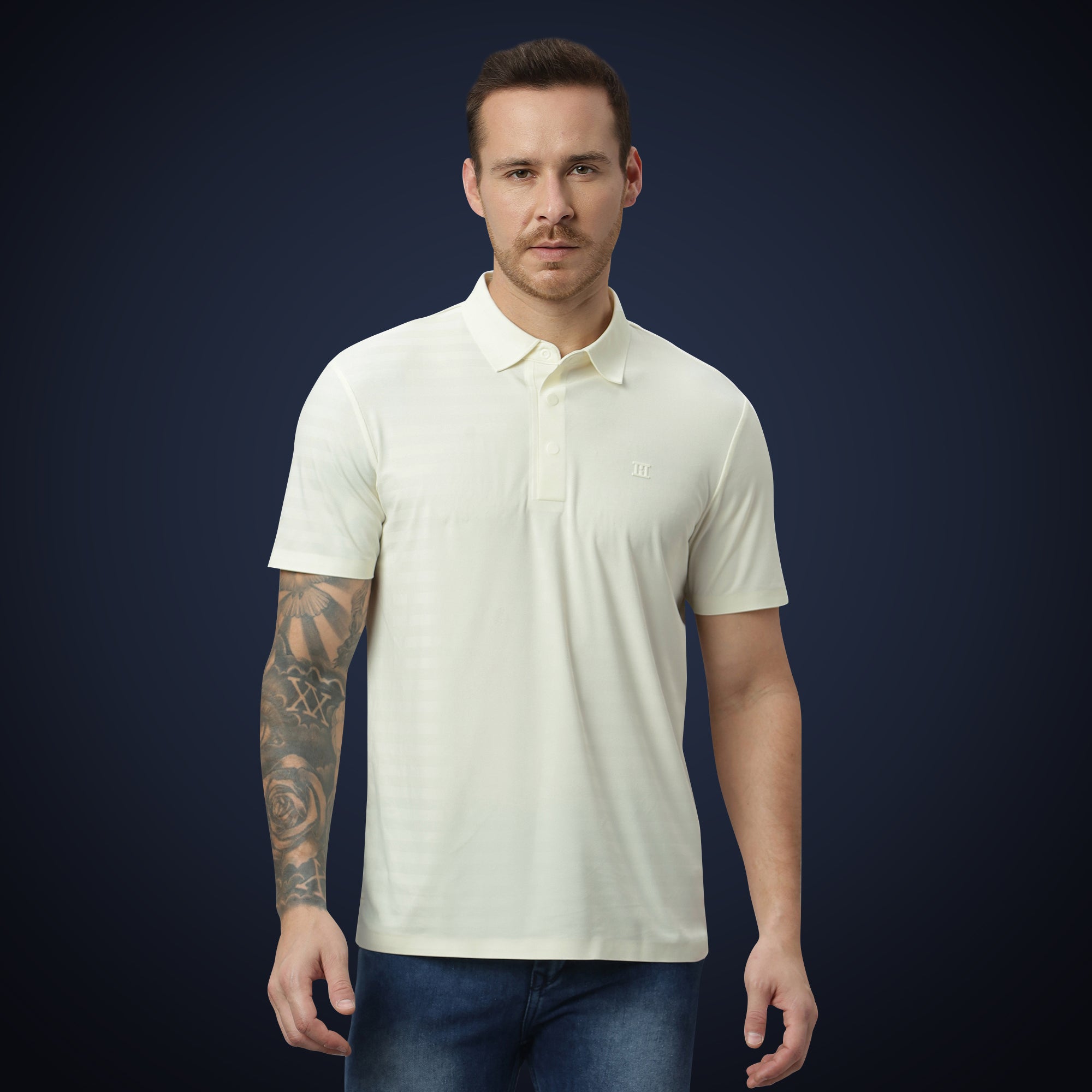 Hidden Button Polo - Herring Bone