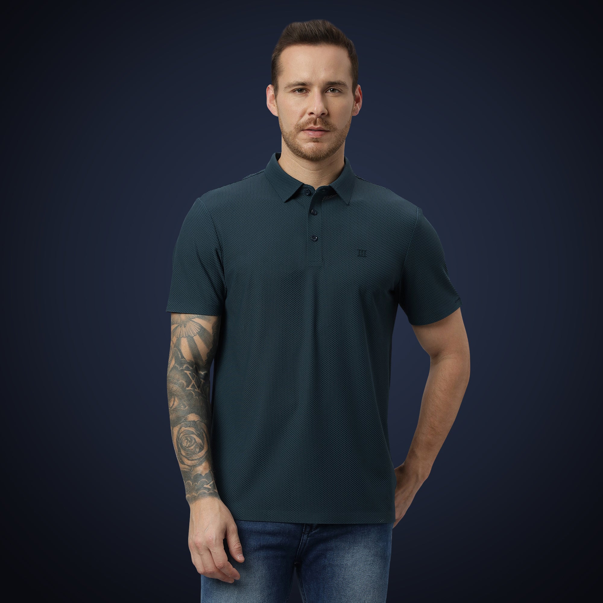 Open Button Polo - Bubble Jacquard