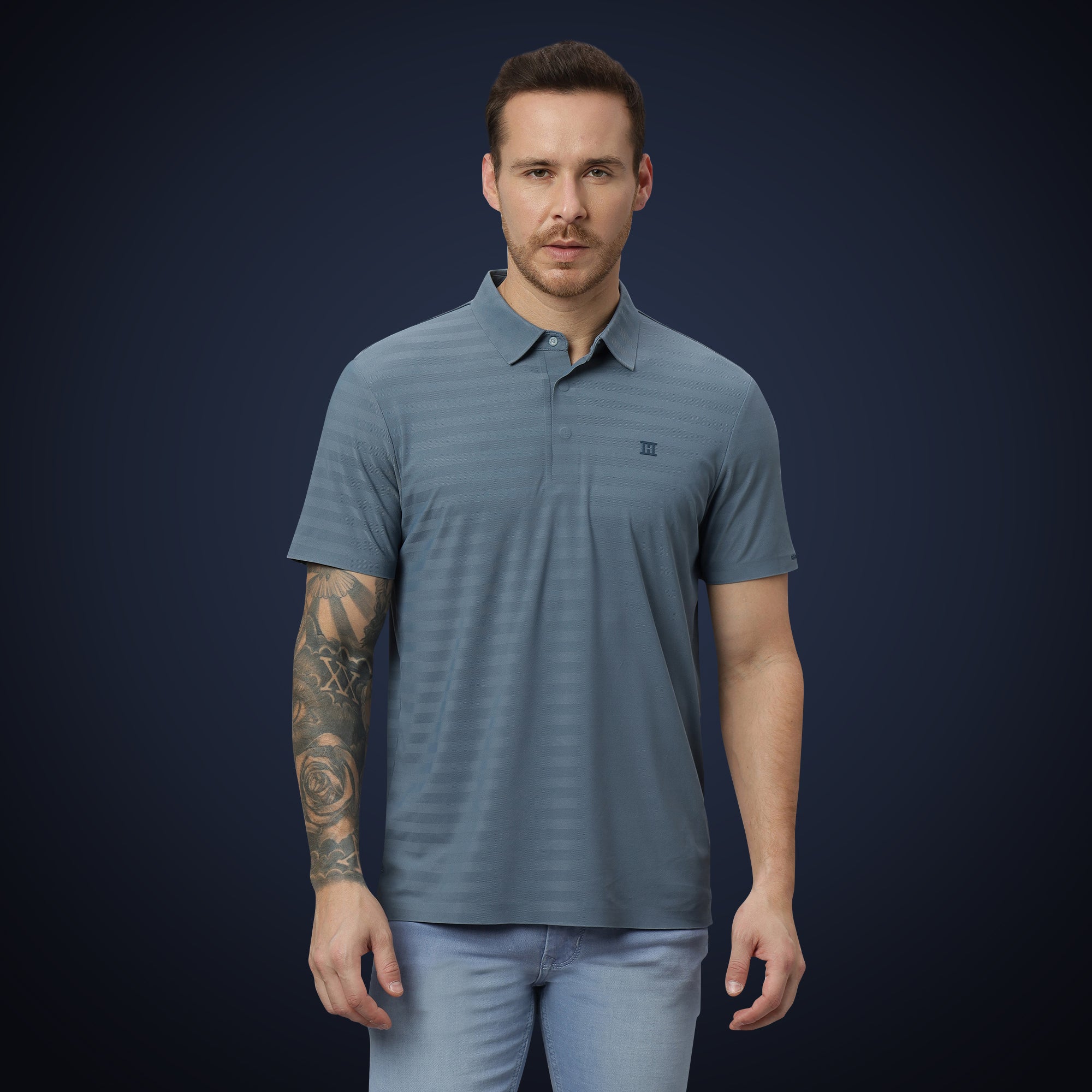 Hidden Button Polo - Herring Bone
