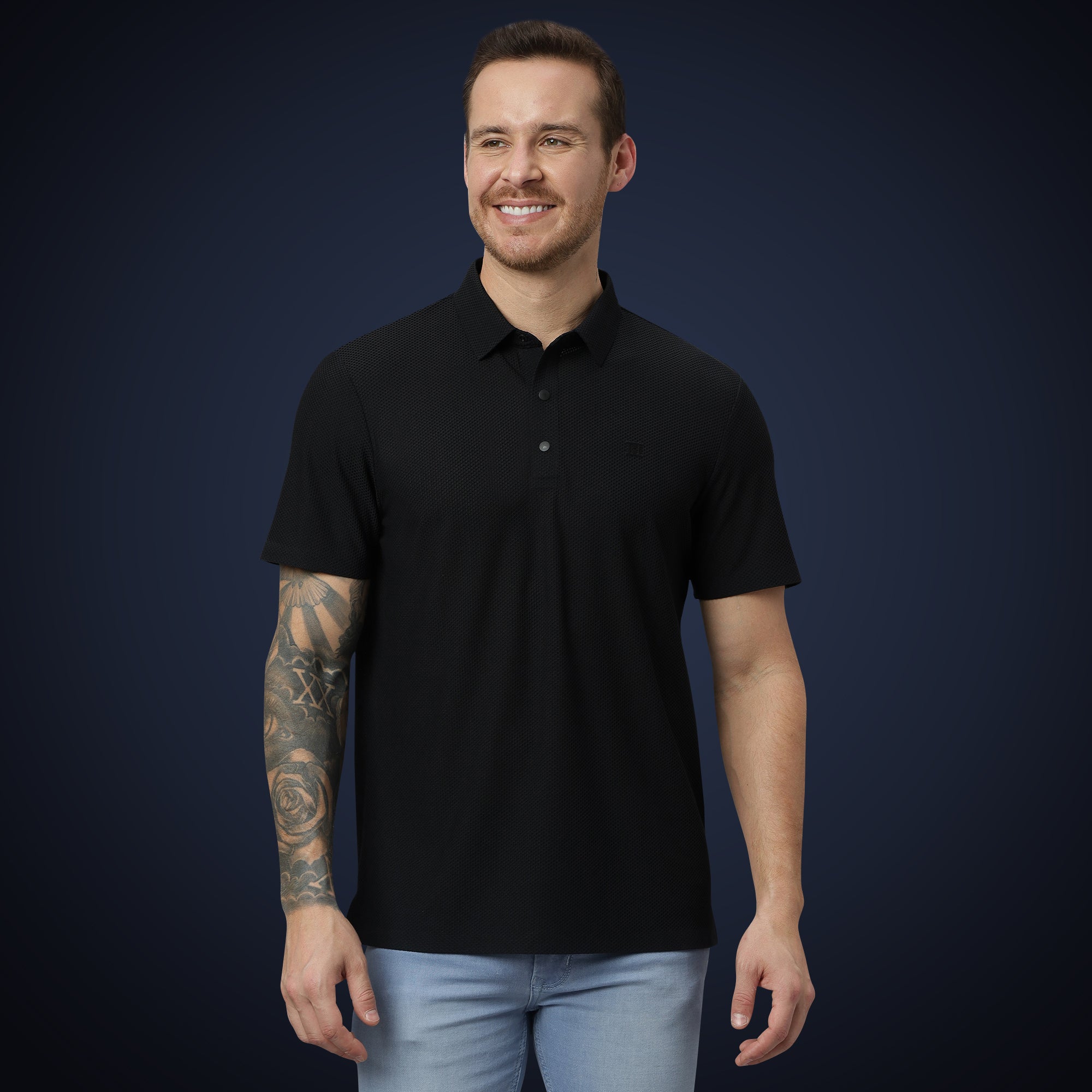 Snap Button Polo - Bubble Jacquard