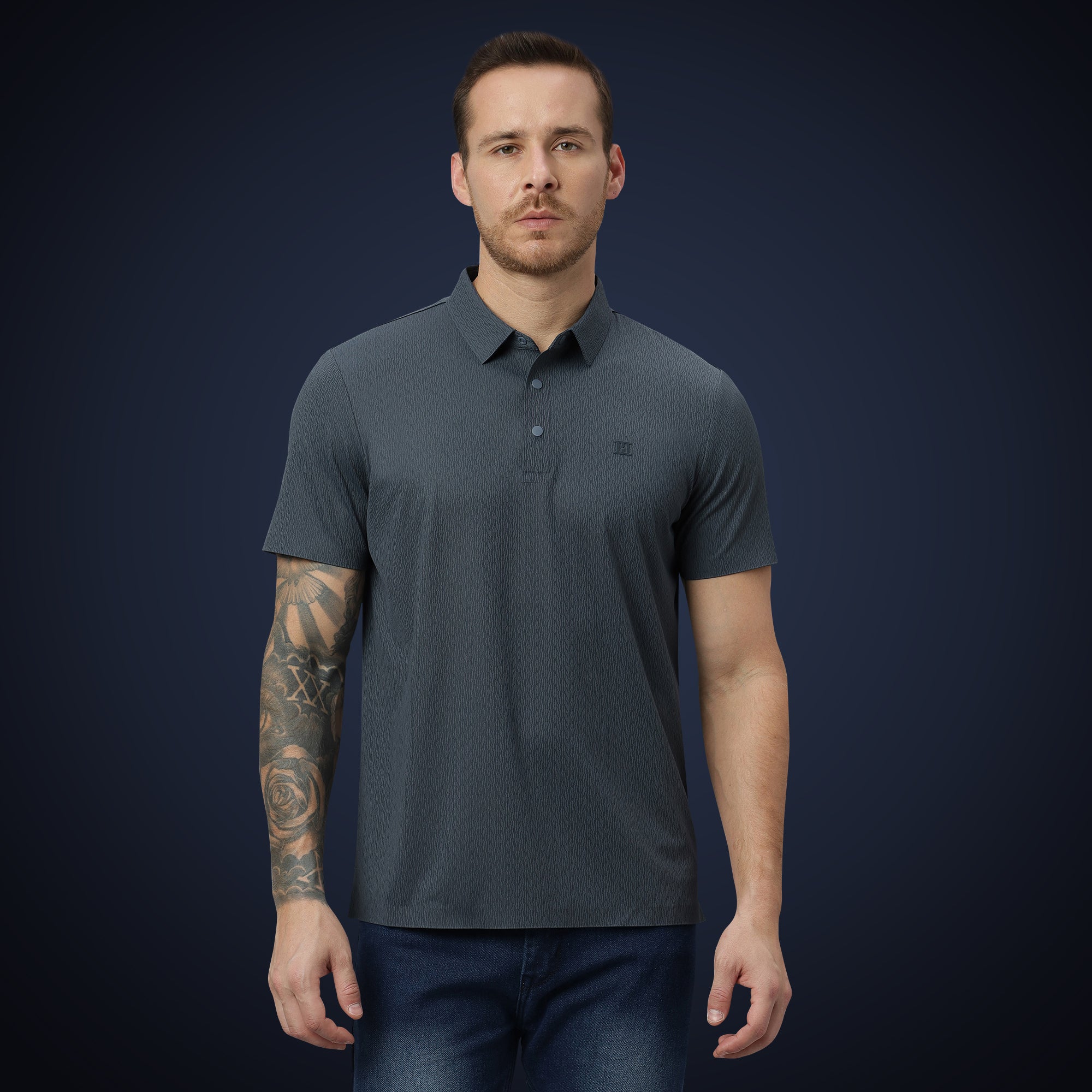 Snap Button Polo - Thick Thin Jacquard