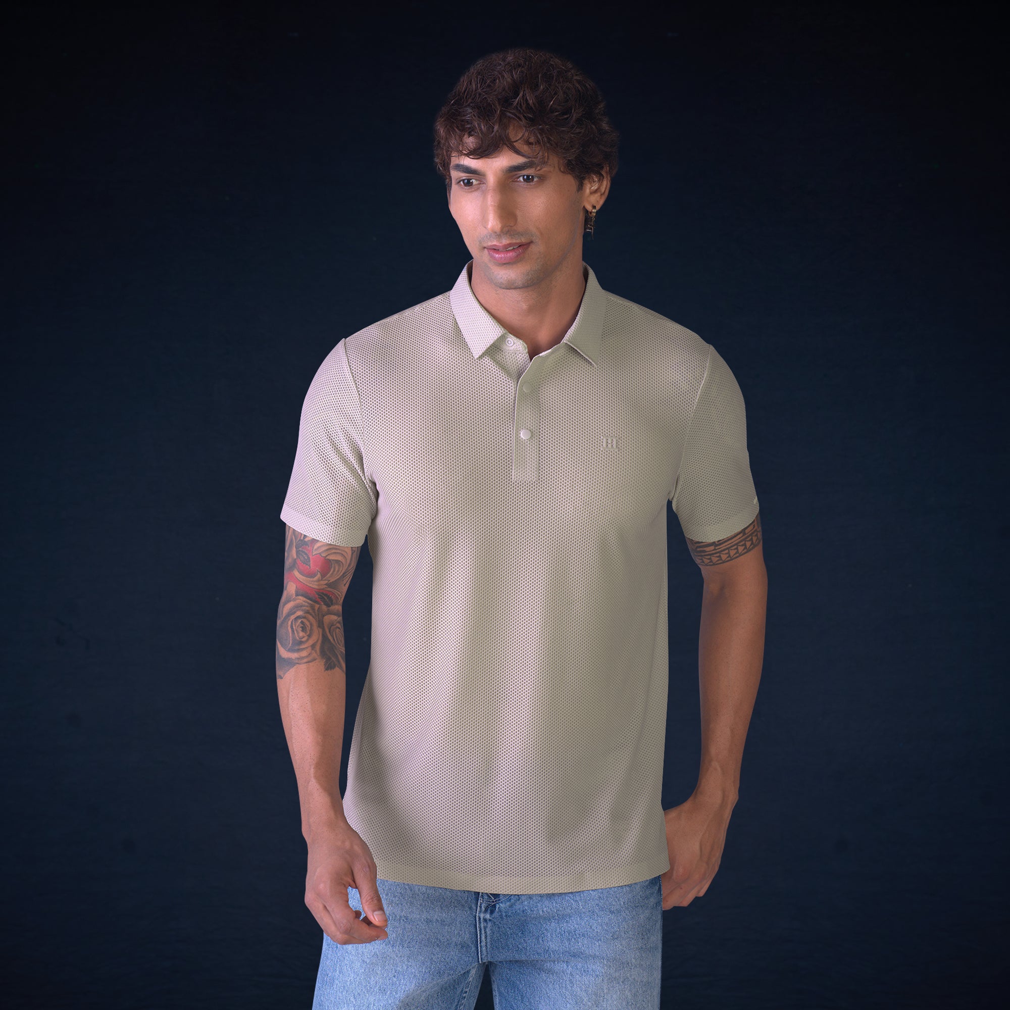 Snap Button Polo - Bubble Jacquard