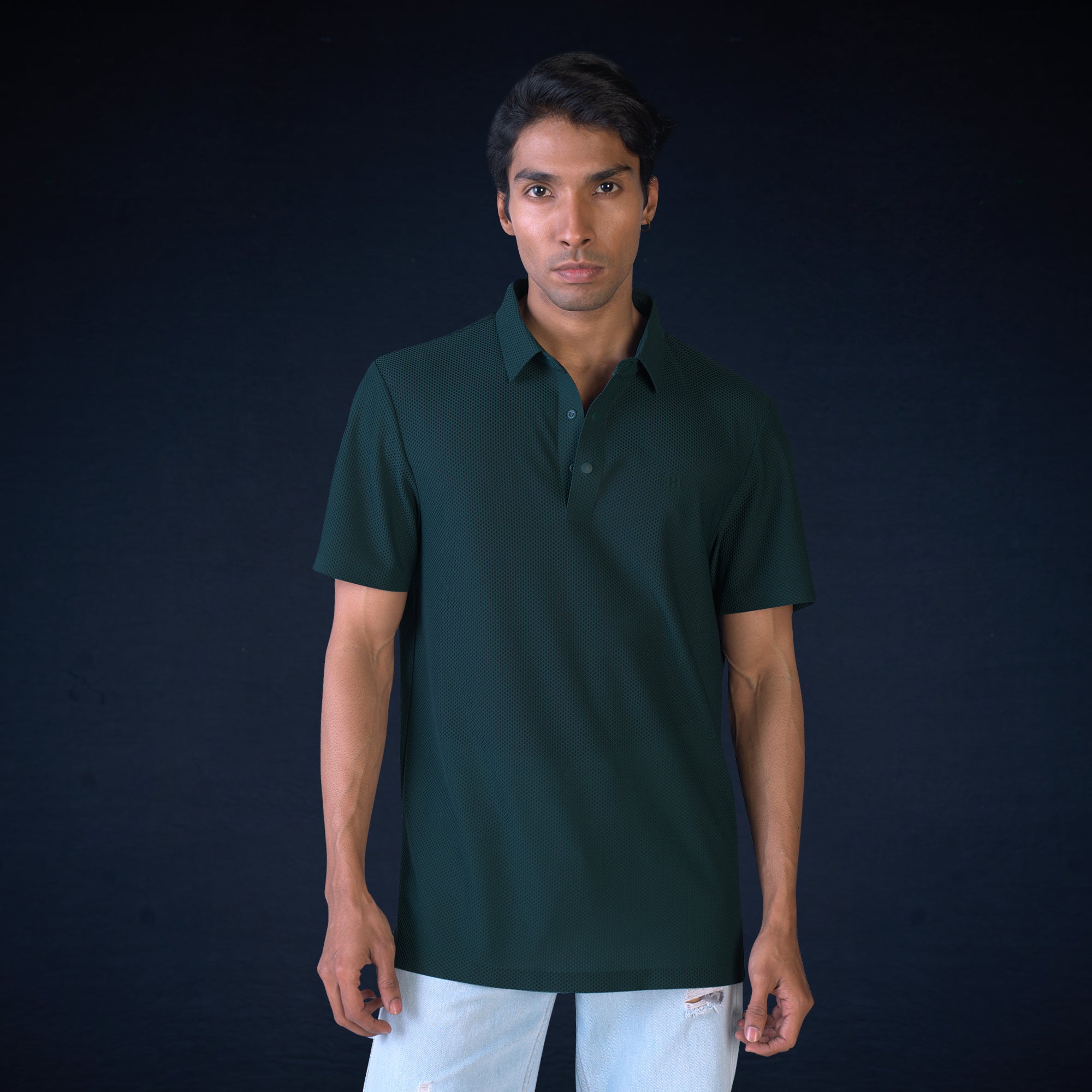Snap Button Polo - Bubble Jacquard