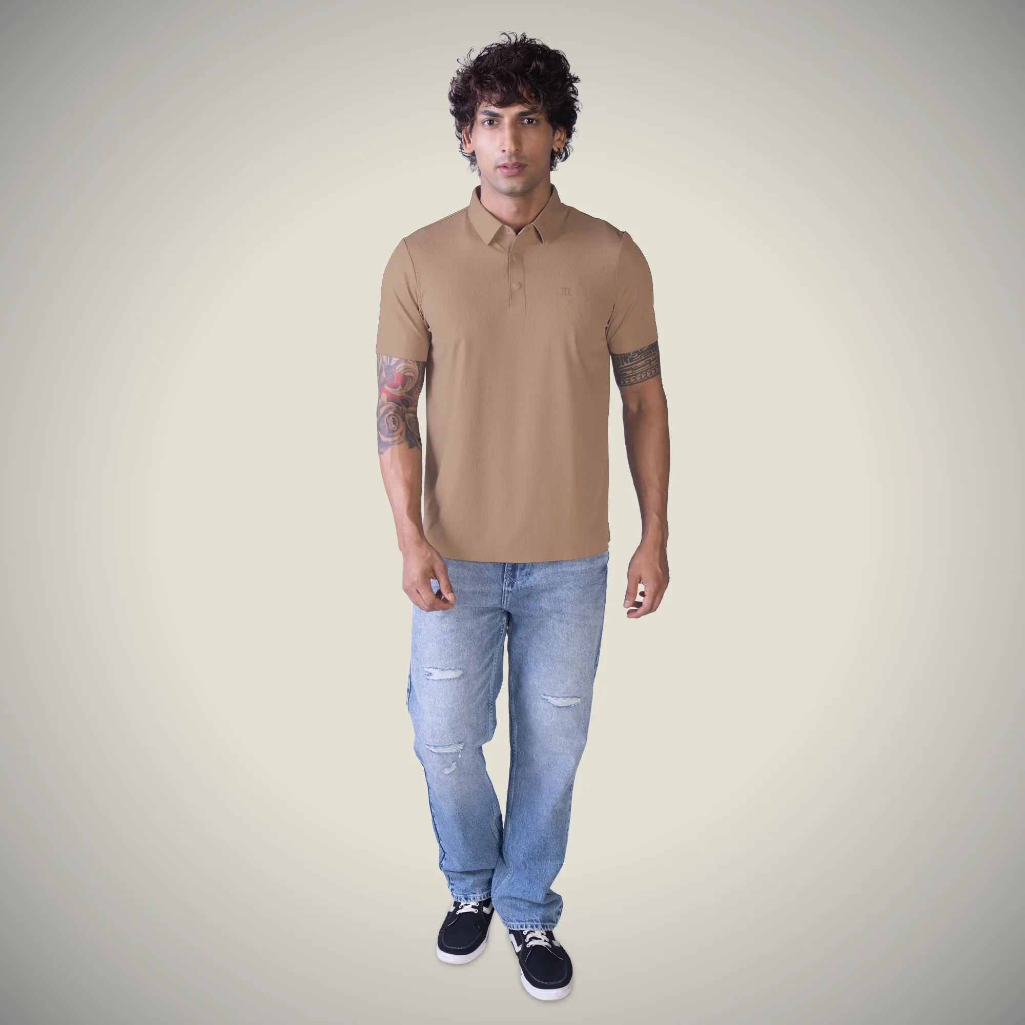 Hektor -Premium-Bonded- Snap Button Polo - Thick Thin Jacquard T Shirt -Mens