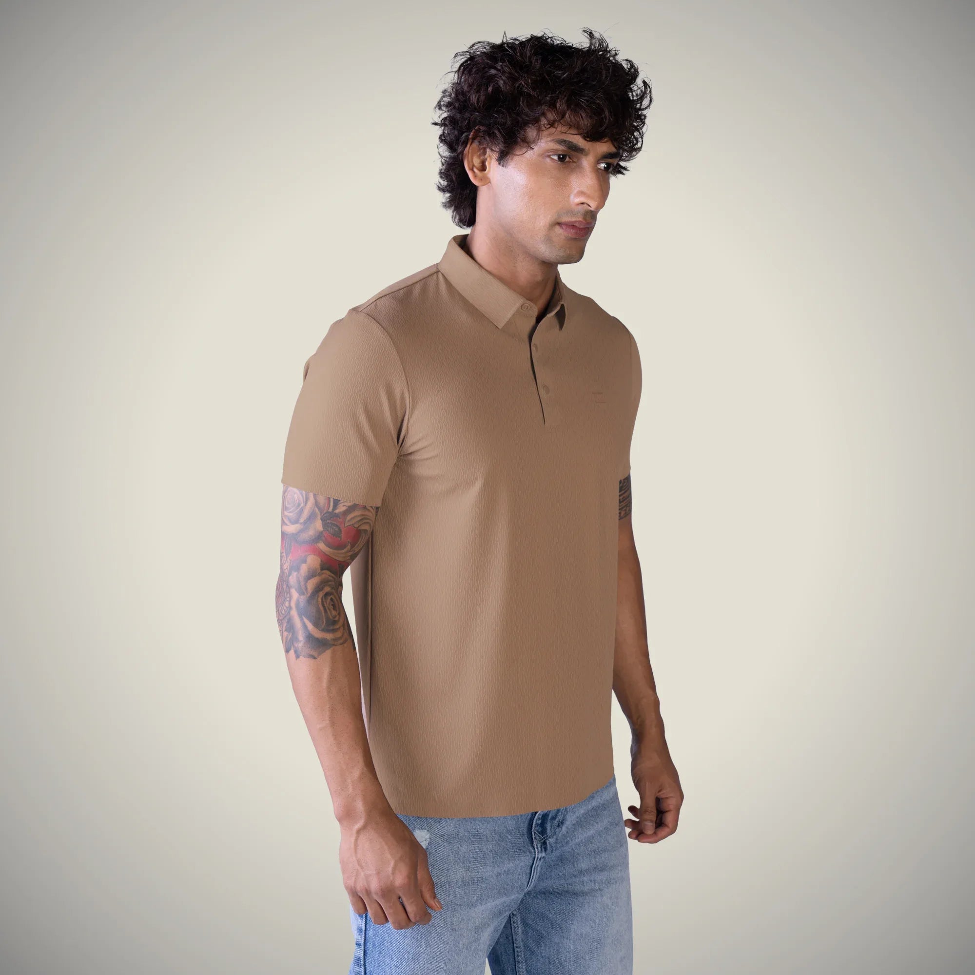 Hektor -Premium-Bonded- Snap Button Polo - Thick Thin Jacquard T Shirt -Mens