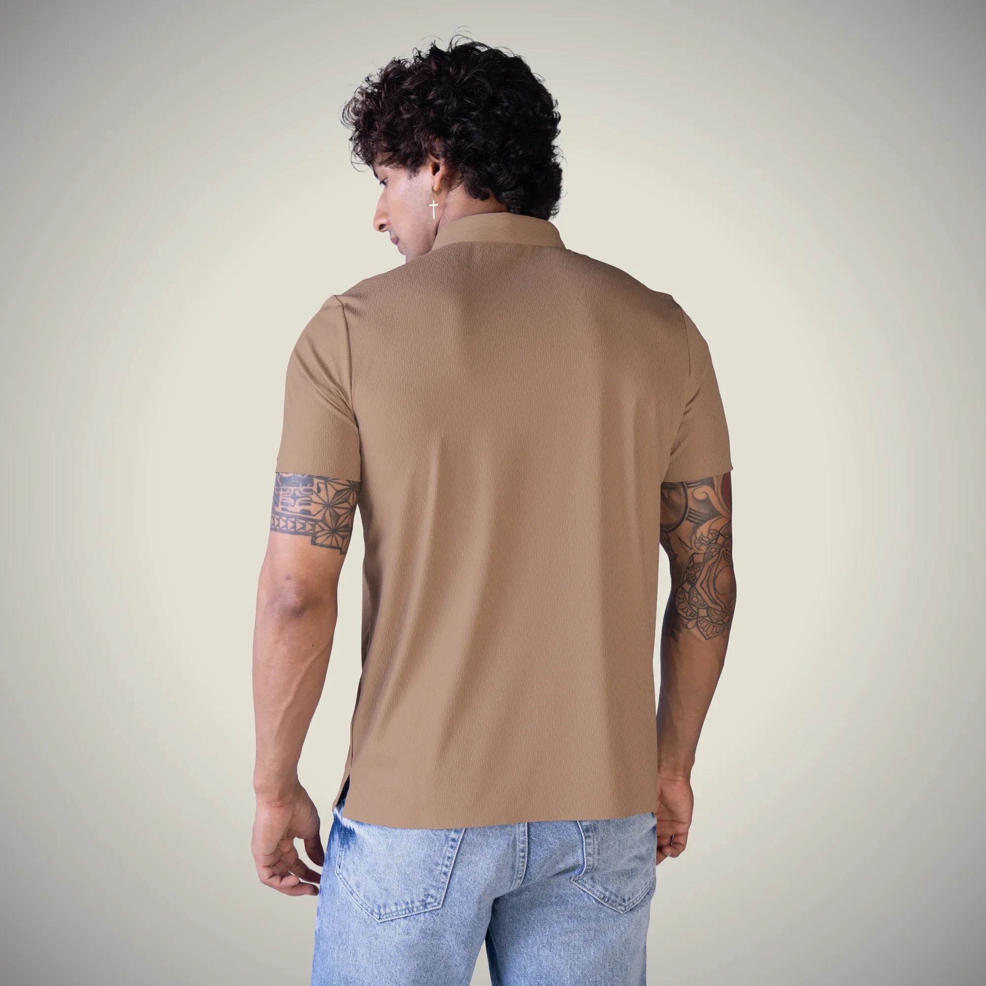 Hektor -Premium-Bonded- Snap Button Polo - Thick Thin Jacquard T Shirt -Mens