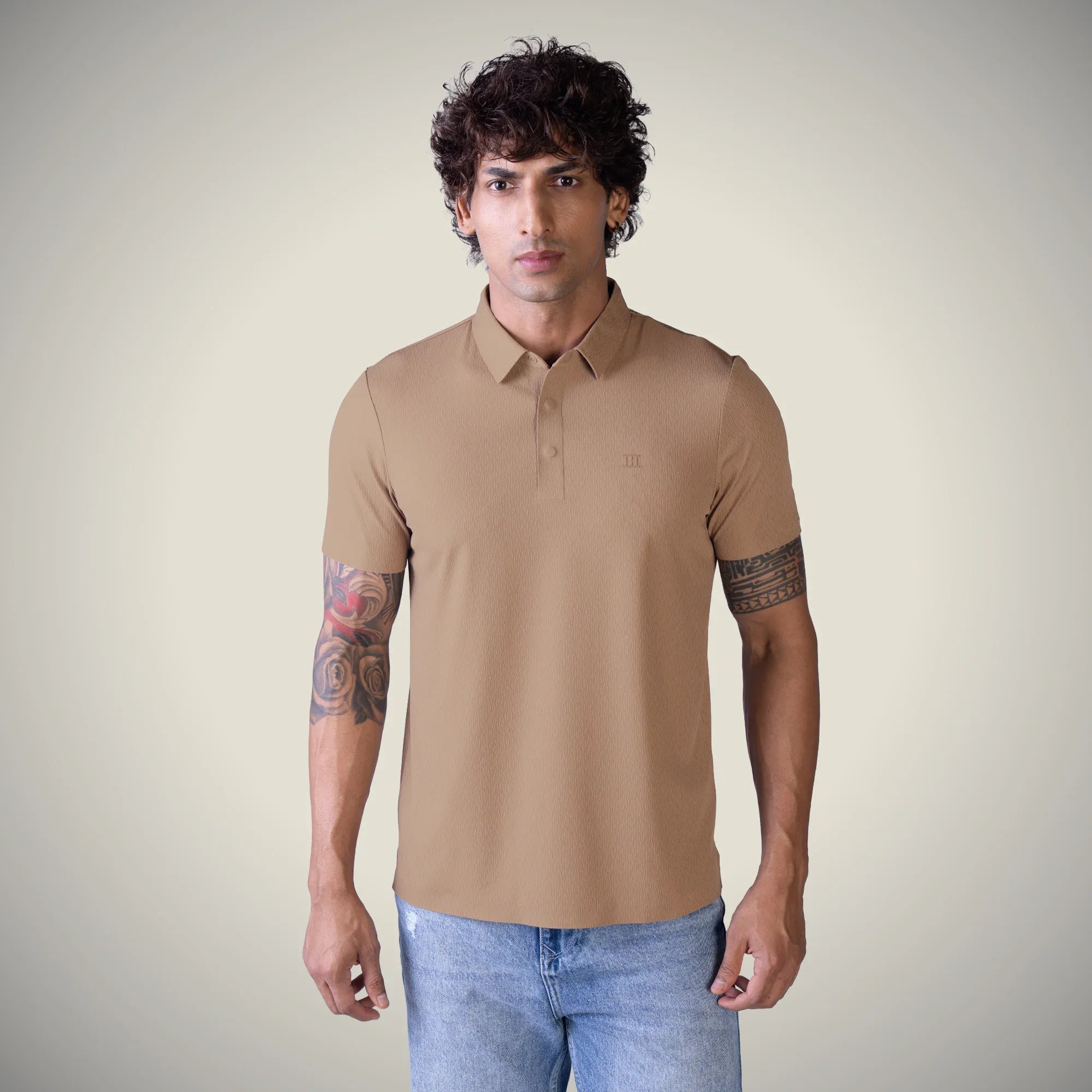 Hektor -Premium-Bonded- Snap Button Polo - Thick Thin Jacquard T Shirt -Mens