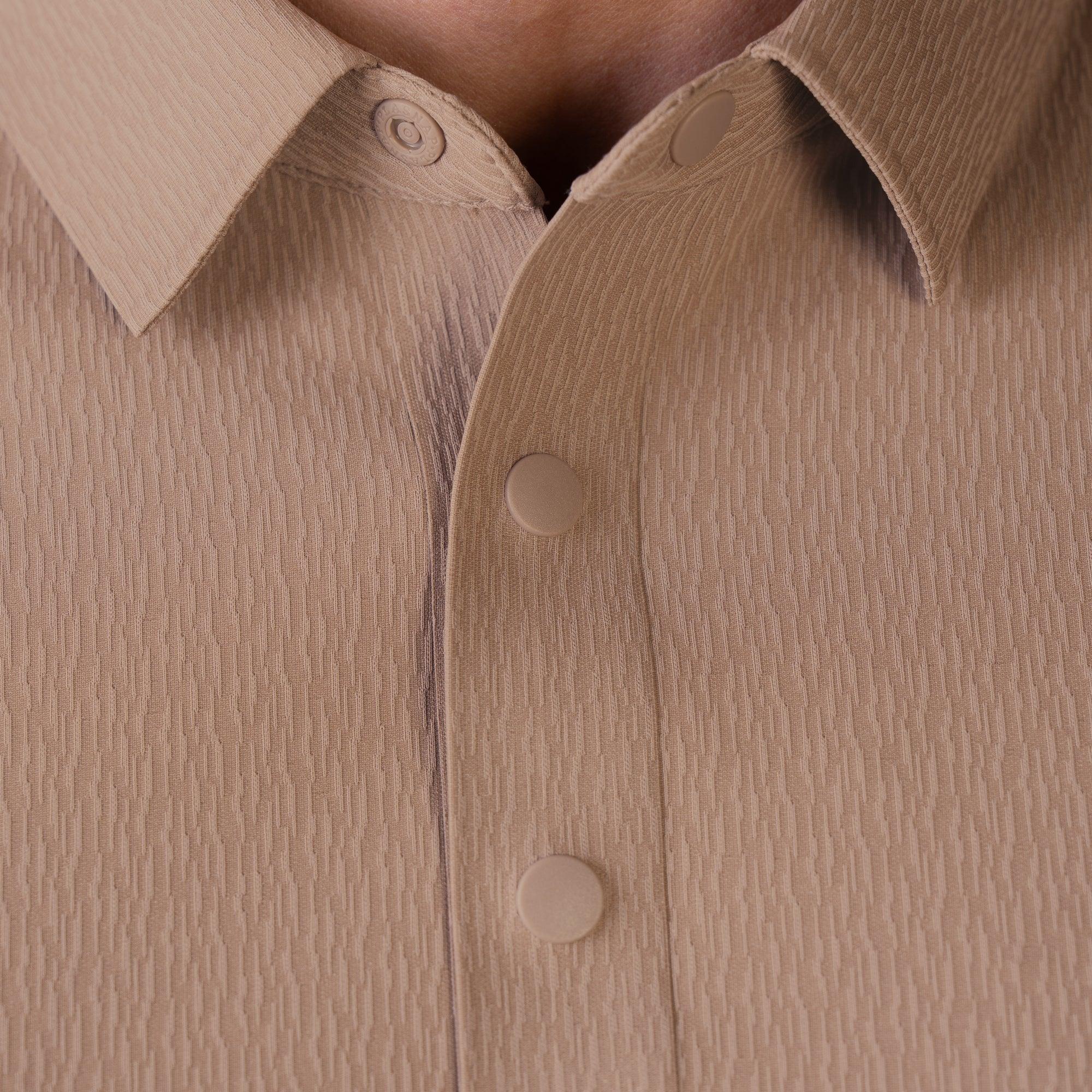 Hektor -Premium-Bonded- Snap Button Polo - Thick Thin Jacquard T Shirt -Mens