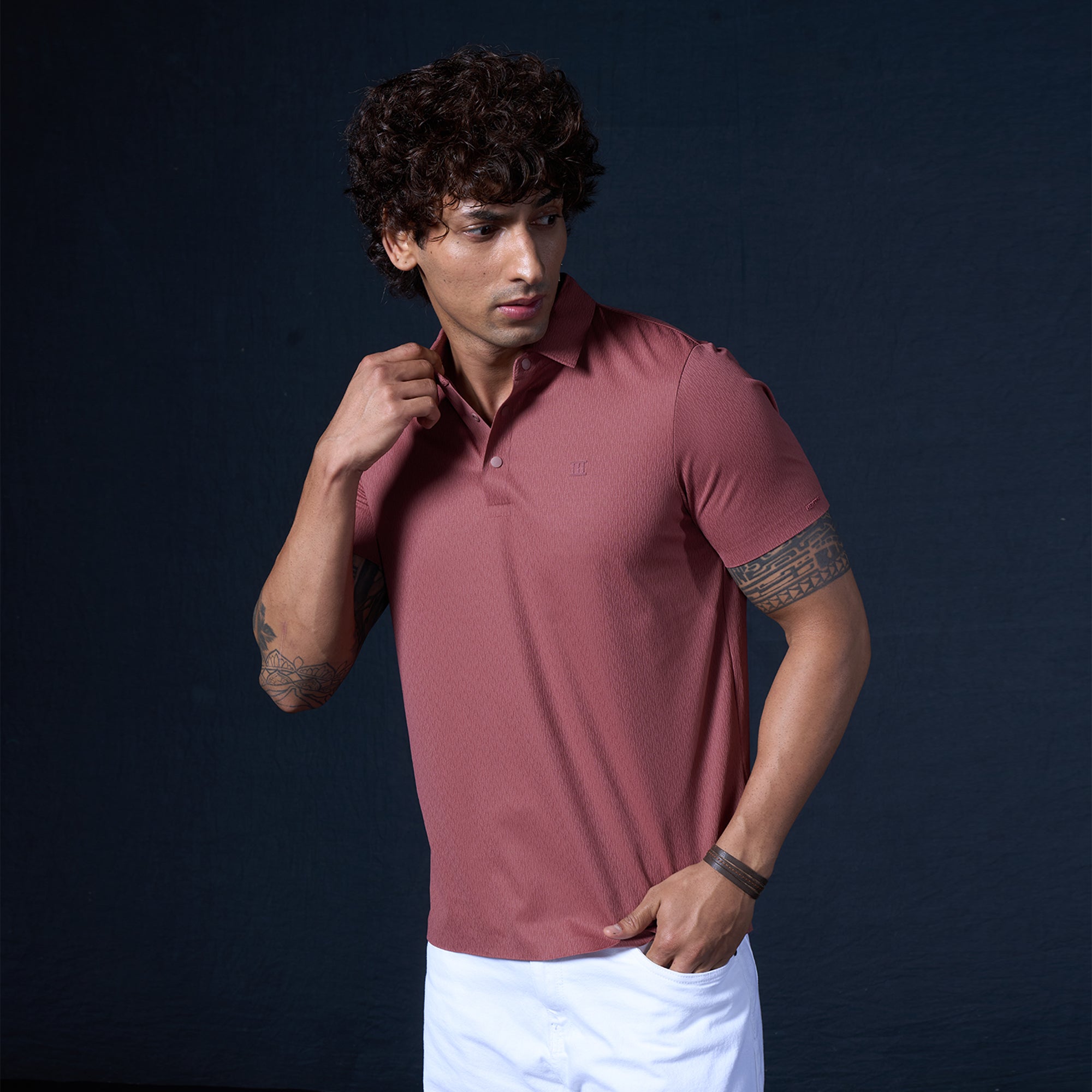 Snap Button Polo - Thick Thin Jacquard