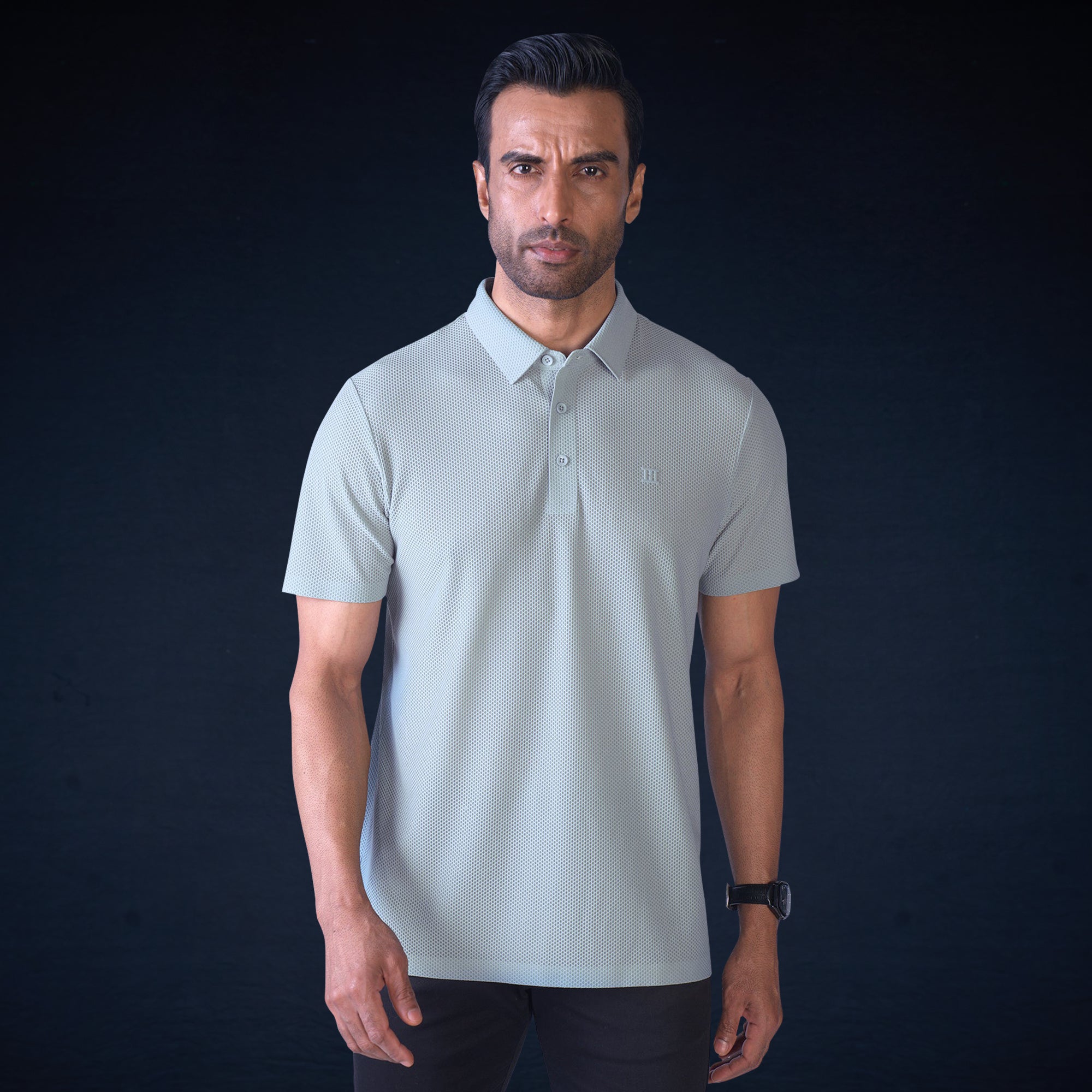 Open Button Polo - Bubble Jacquard