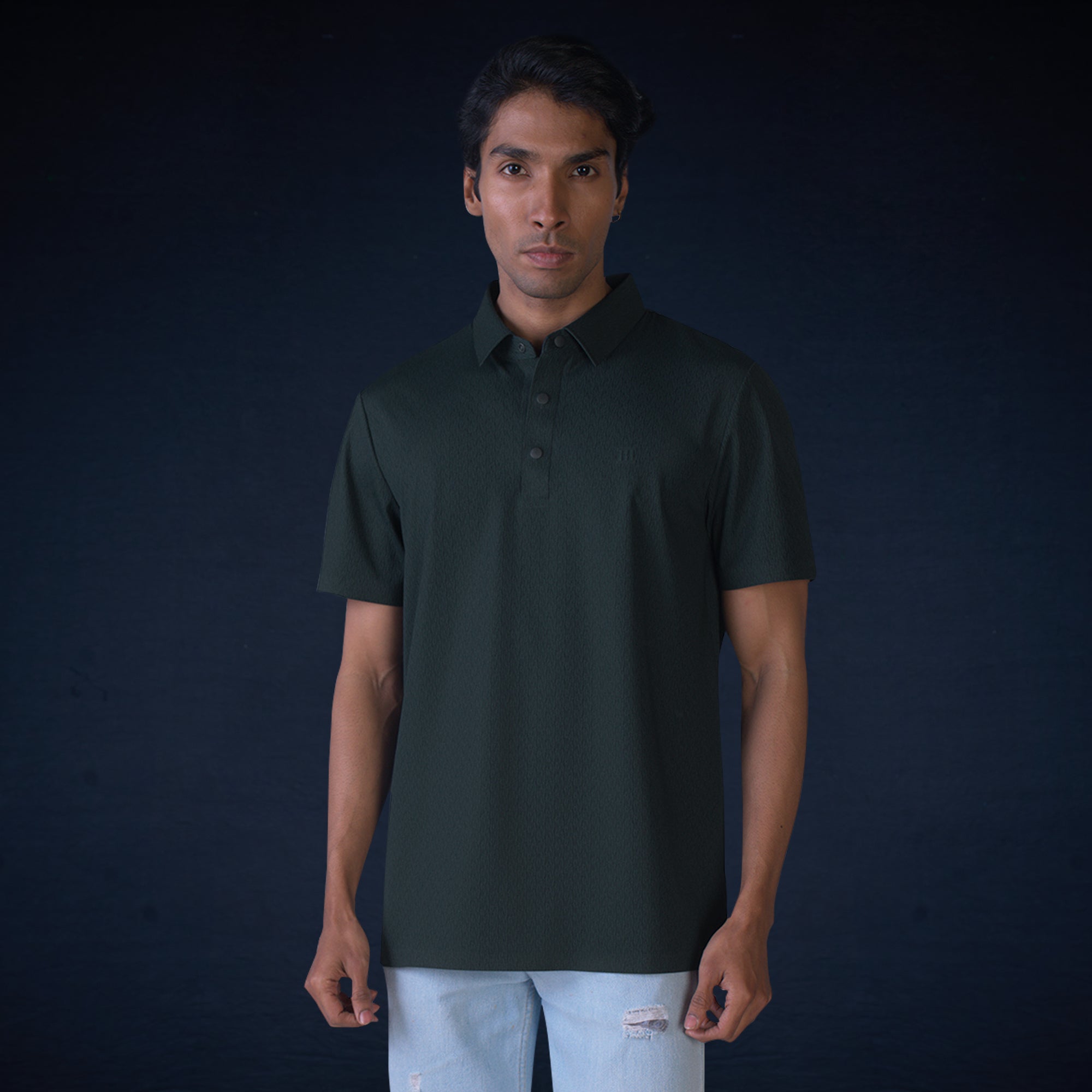 Snap Button Polo - Thick Thin Jacquard