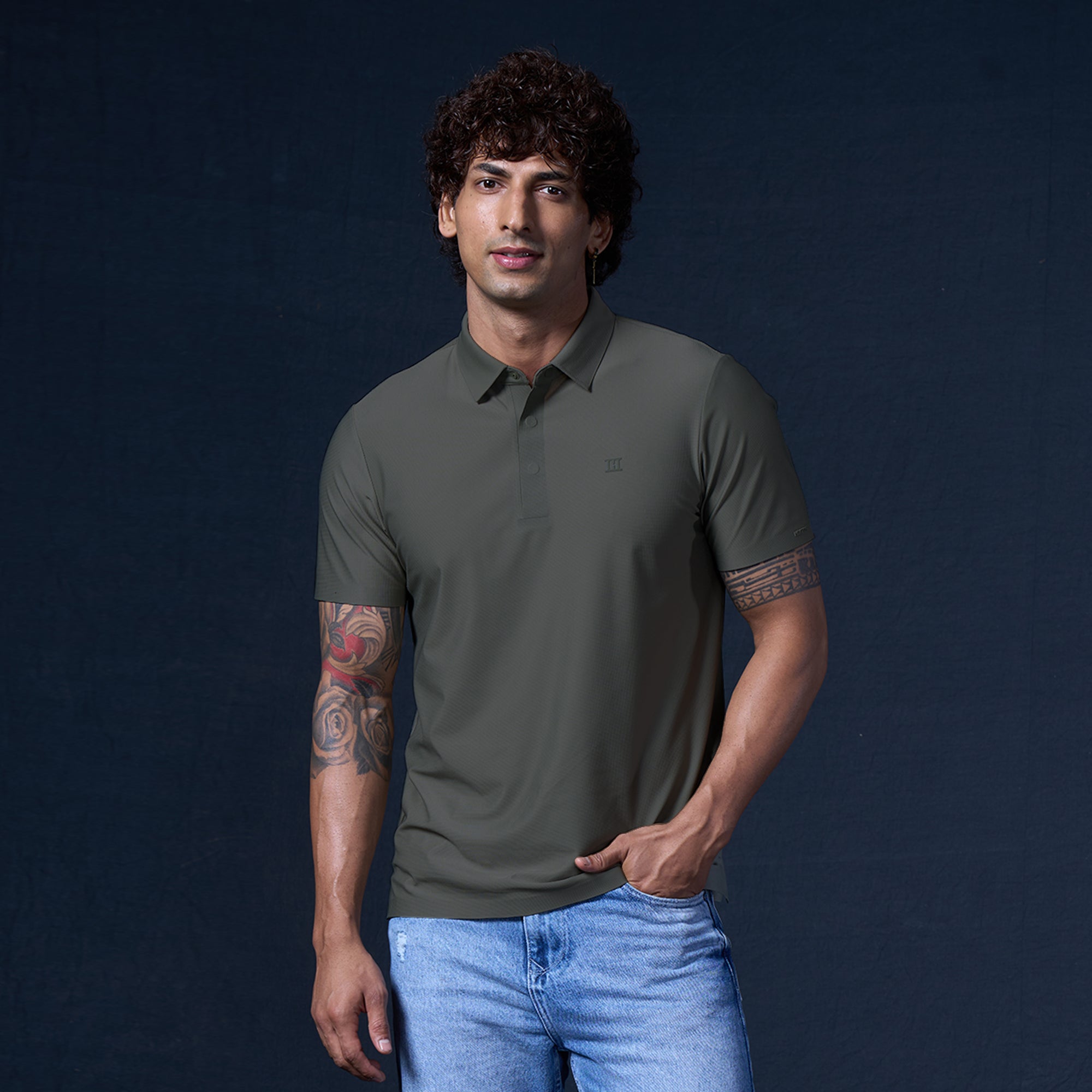 Hidden Button Polo - Small Checks