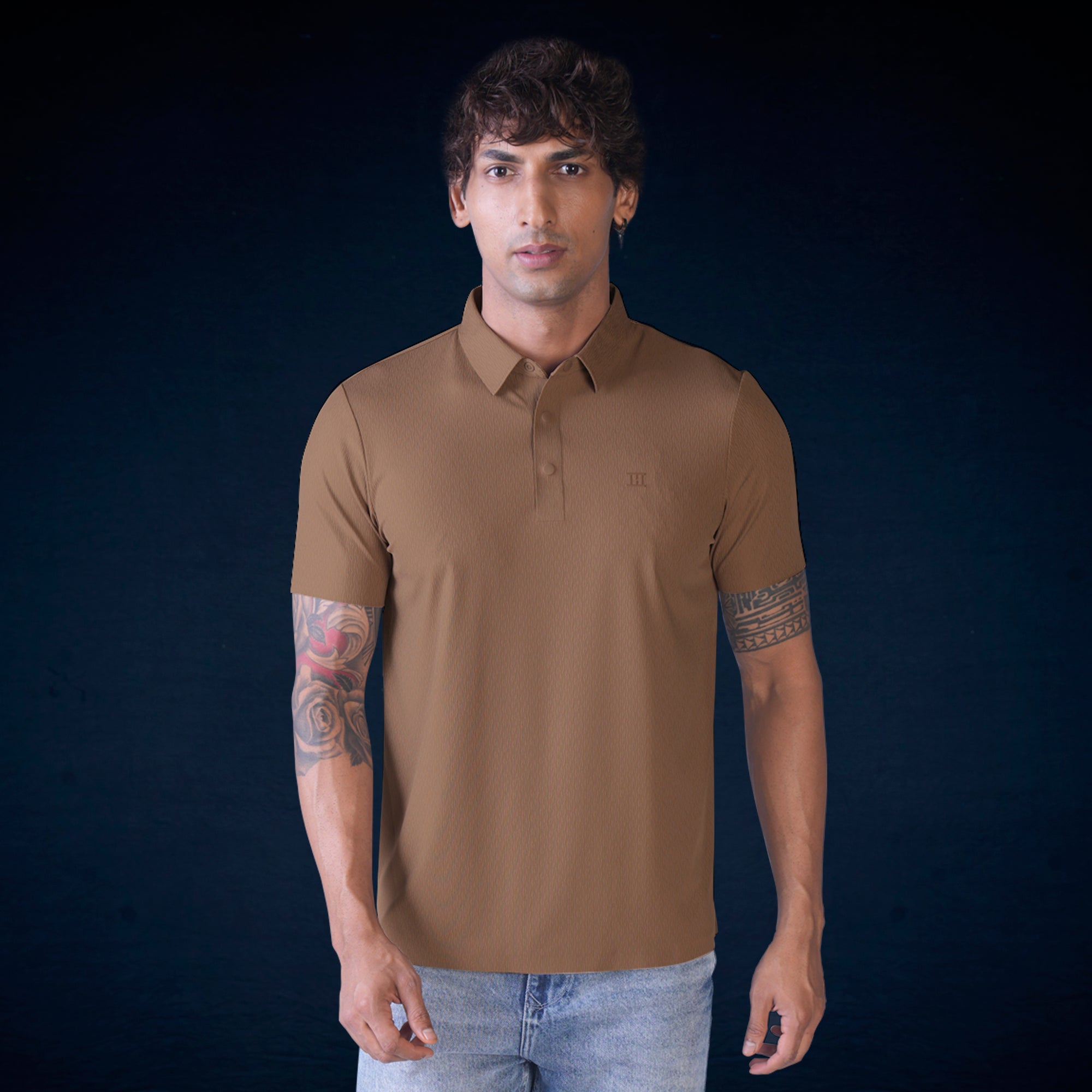 Snap Button Polo - Thick Thin Jacquard