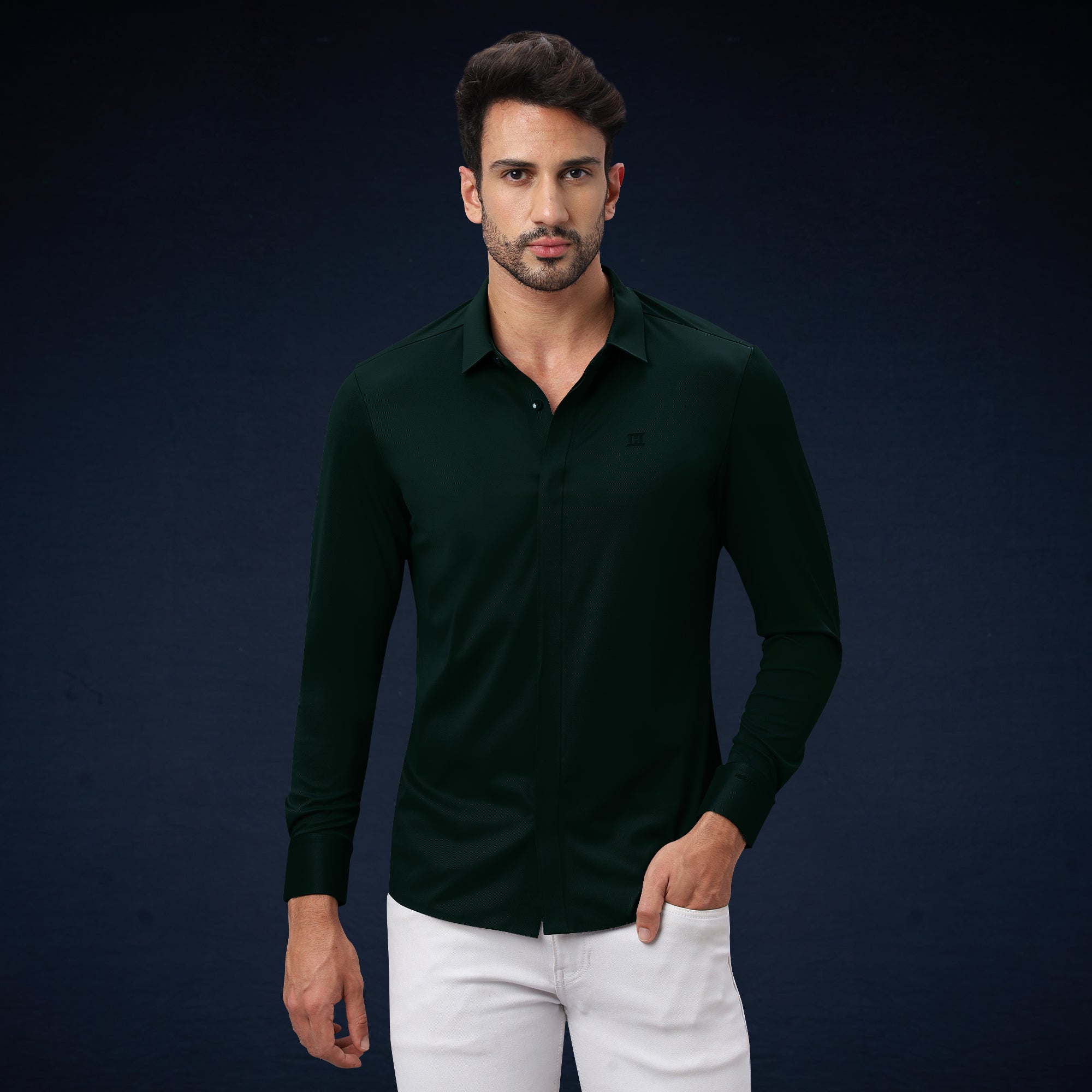 Hidden Button Shirt - Long Sleeve - Twill