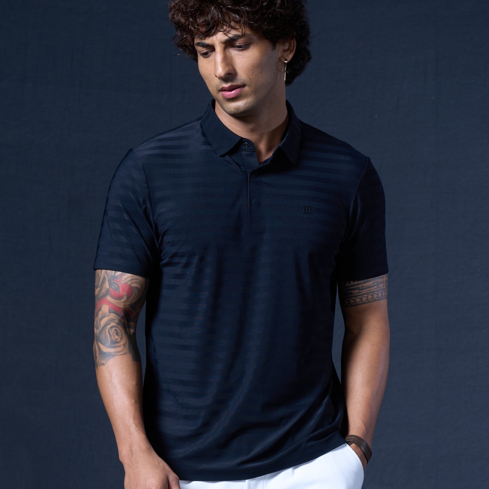 Hidden Button Polo - Herring Bone