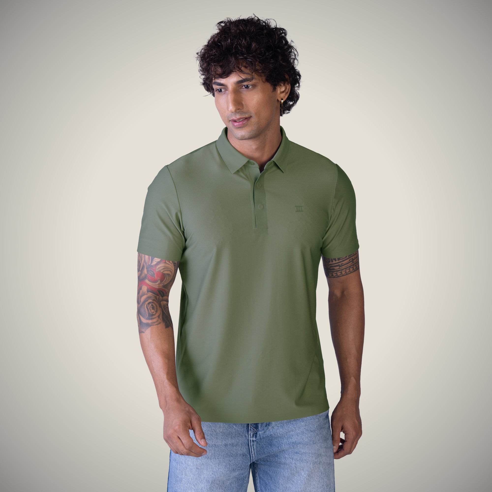 Hektor -Premium-Bonded- Hidden Button Polo - Small Checks -Mens