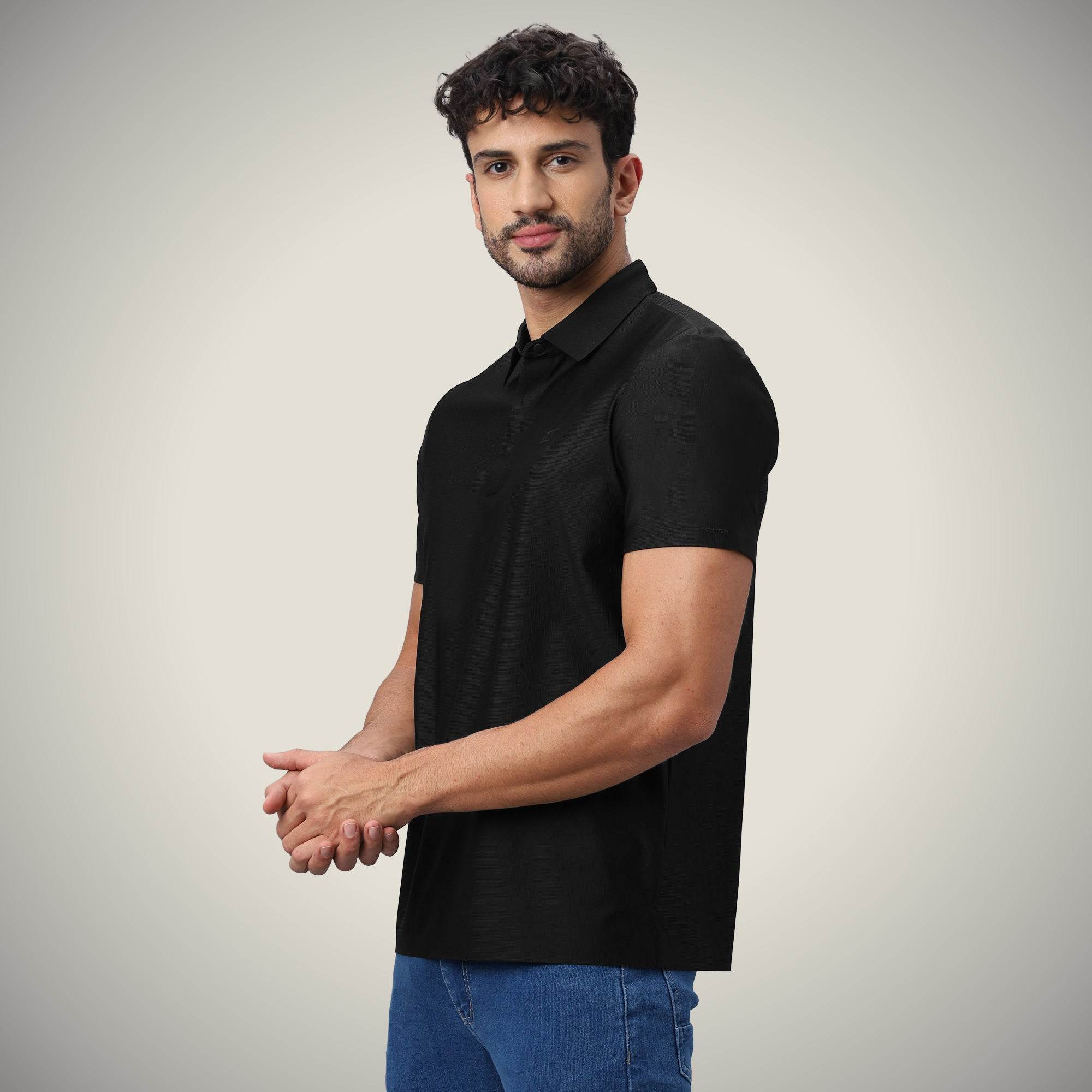 Hektor -Premium-Bonded- Hidden Button Polo - Small Checks -Mens