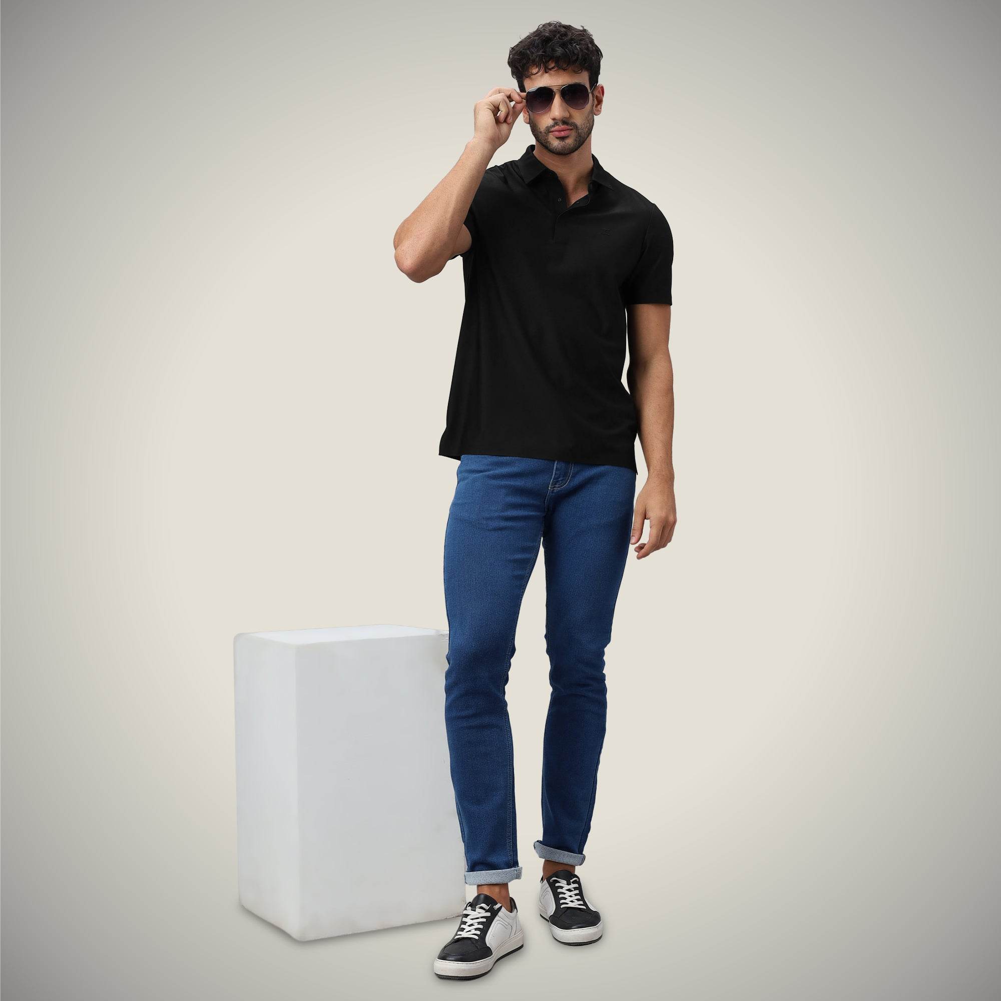 Hektor -Premium-Bonded- Hidden Button Polo - Small Checks -Mens