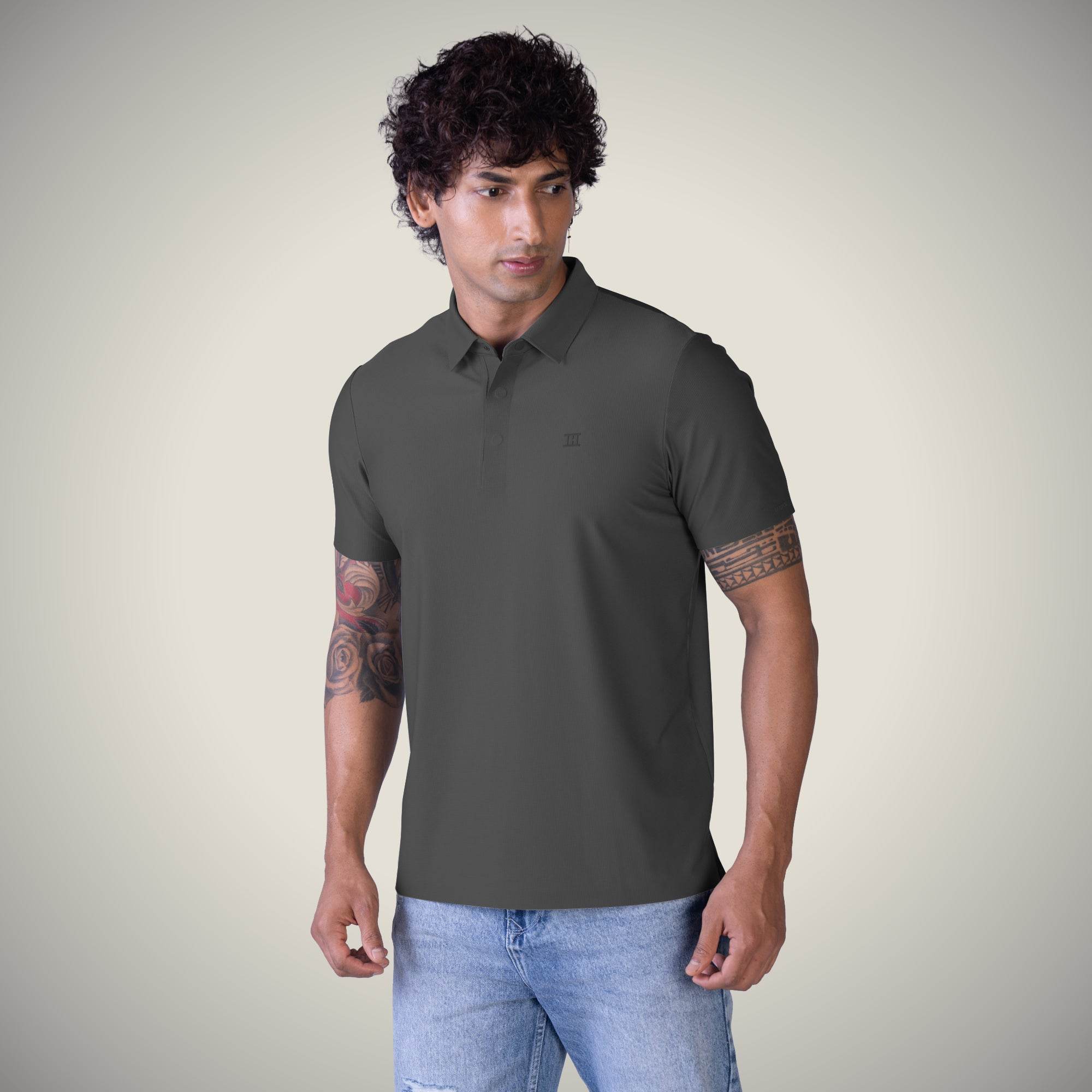 Hektor -Premium-Bonded- Hidden Button Polo - Small Checks -Mens