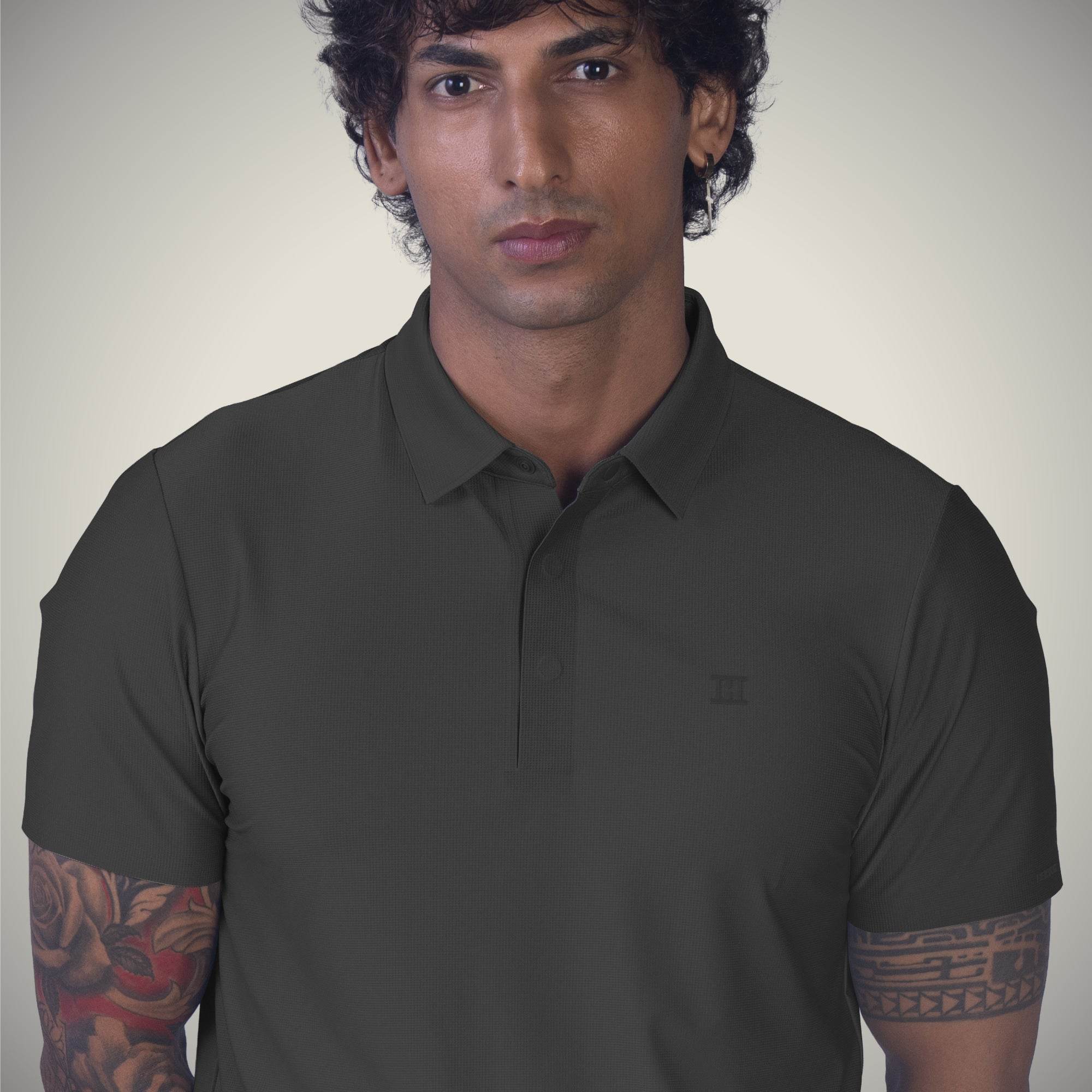 Hektor -Premium-Bonded- Hidden Button Polo - Small Checks -Mens