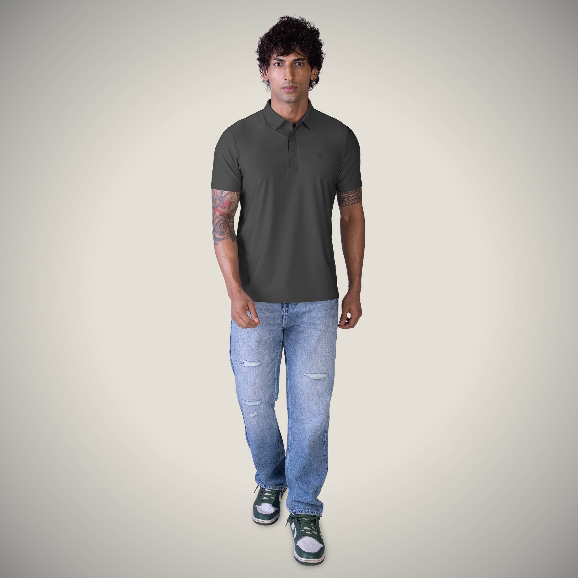 Hektor -Premium-Bonded- Hidden Button Polo - Small Checks -Mens