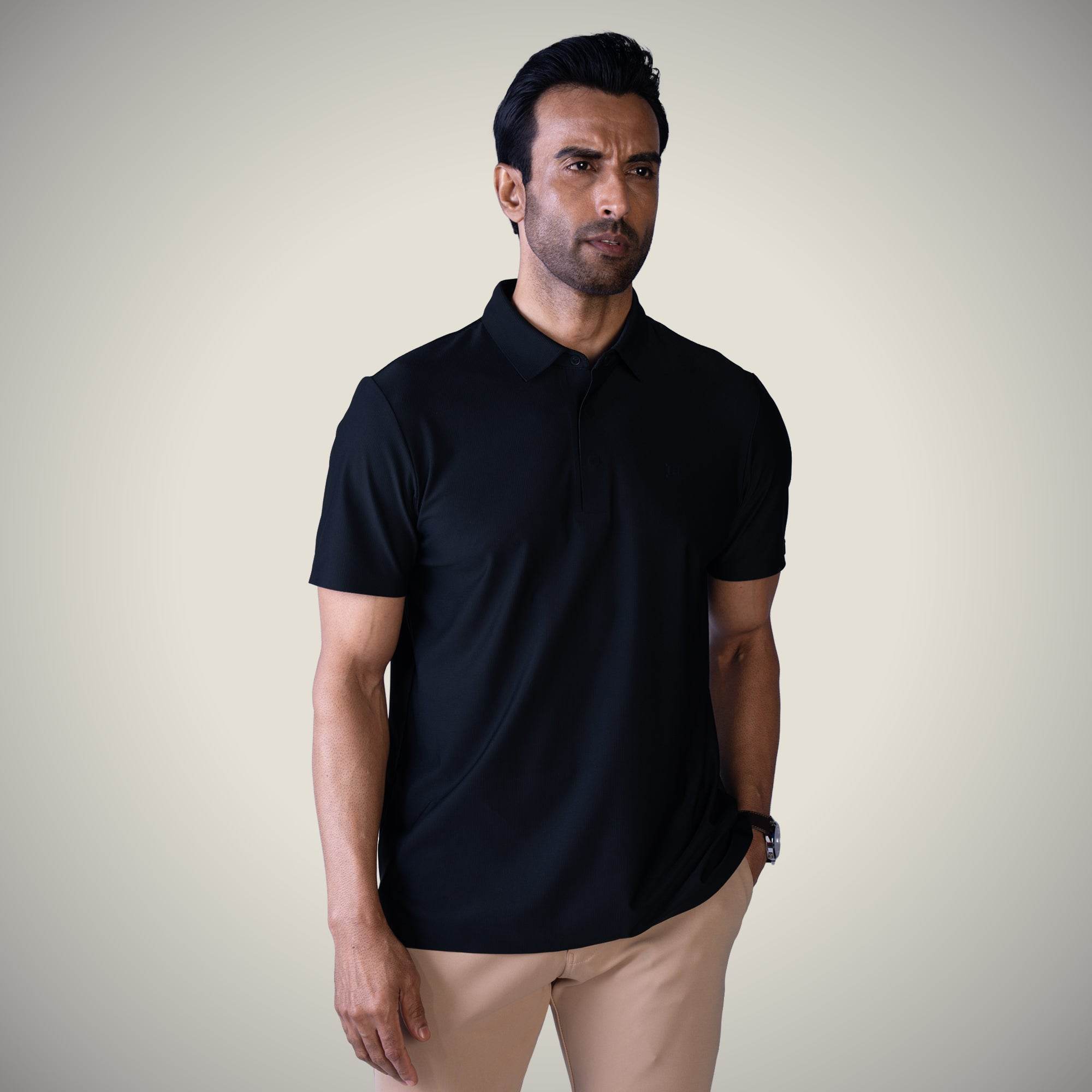 Hektor -Premium-Bonded- Hidden Button Polo - Small Checks -Mens