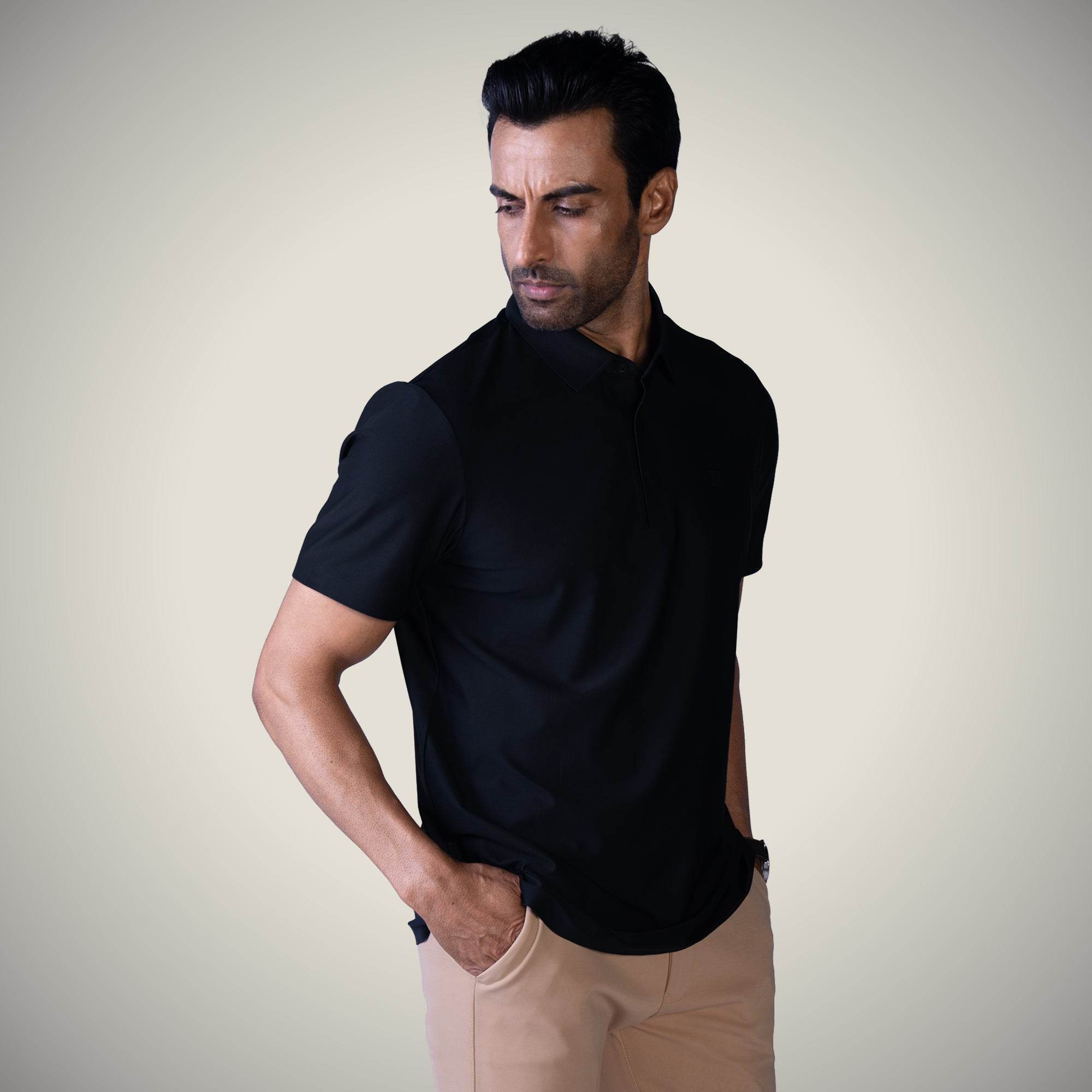 Hektor -Premium-Bonded- Hidden Button Polo - Small Checks -Mens