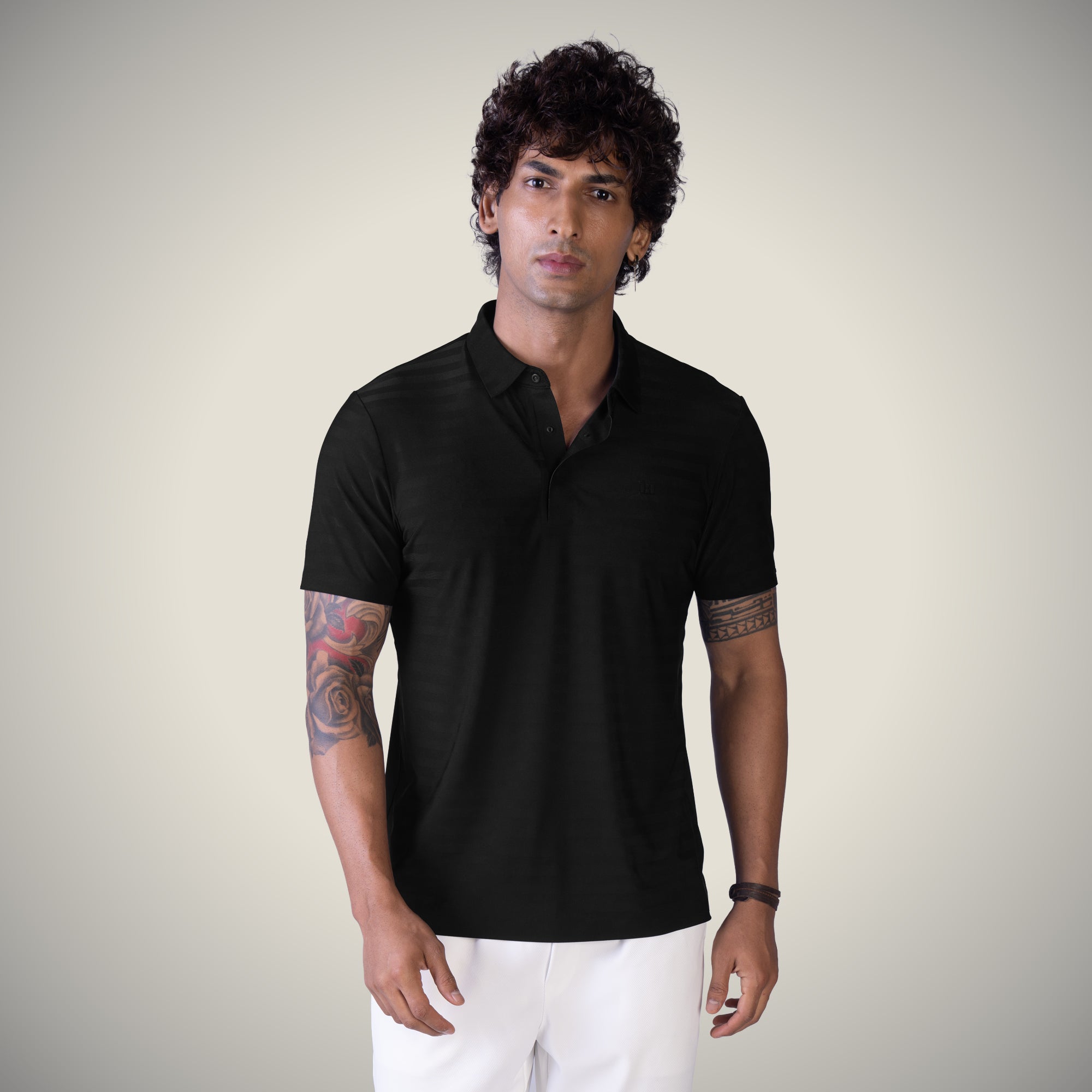 Hidden Button Polo - Herring Bone T Shirt