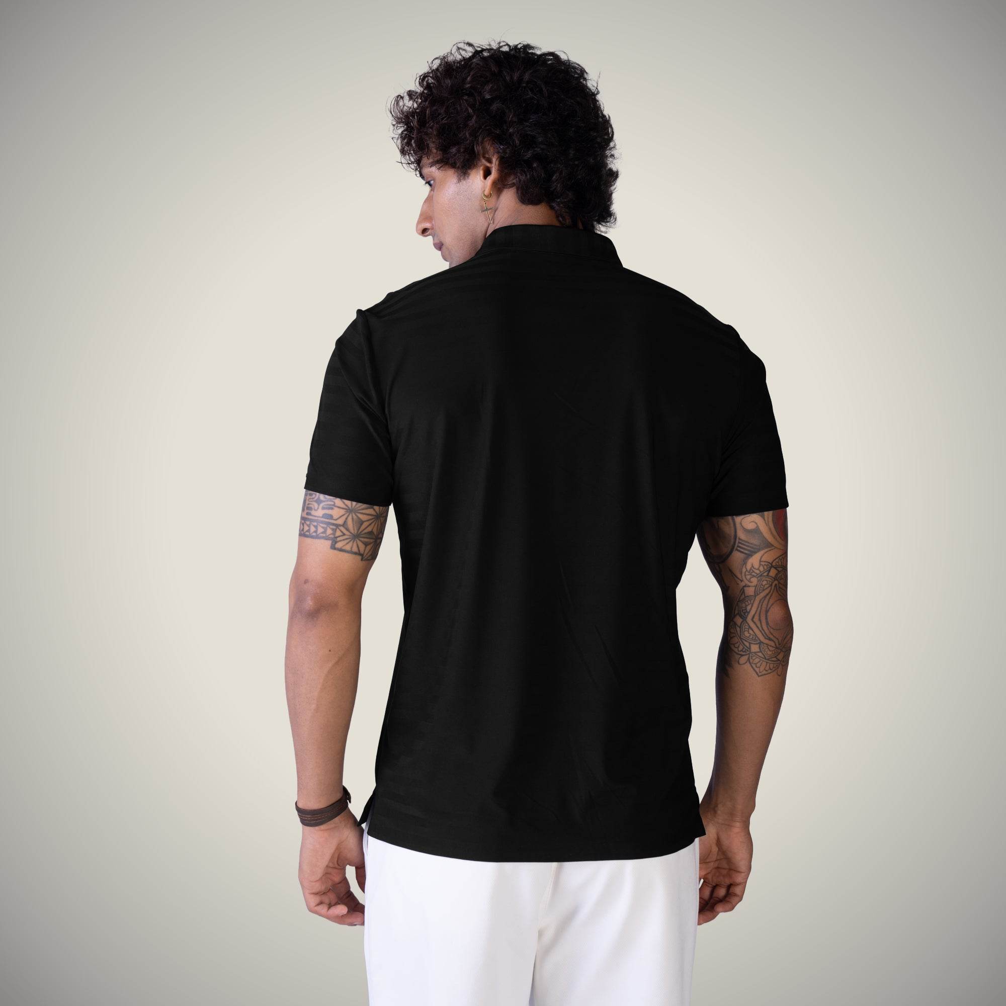 Hektor -Premium-Bonded- Hidden Button Polo - Herring Bone T Shirt -Mens