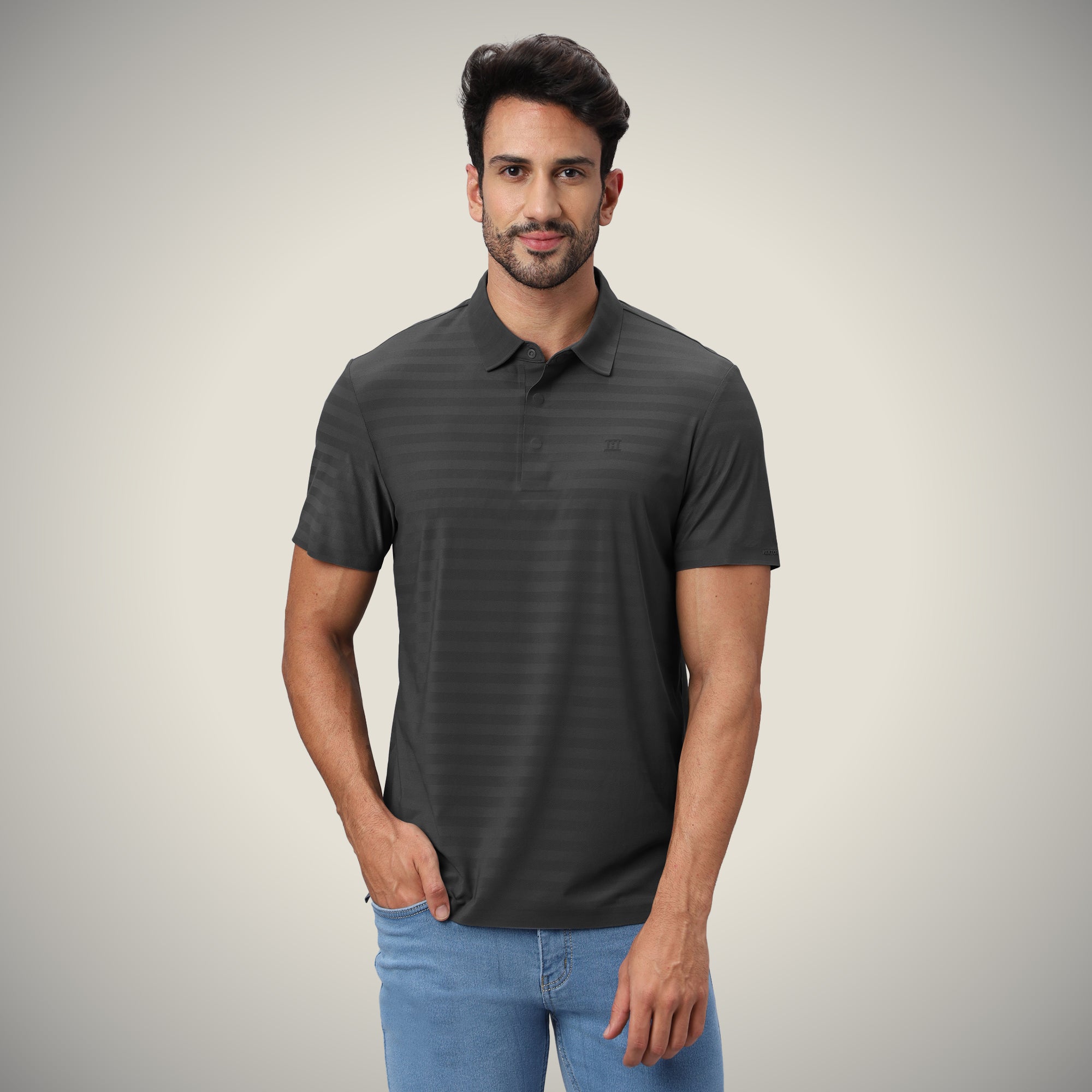 Hidden Button Polo - Herring Bone T Shirt