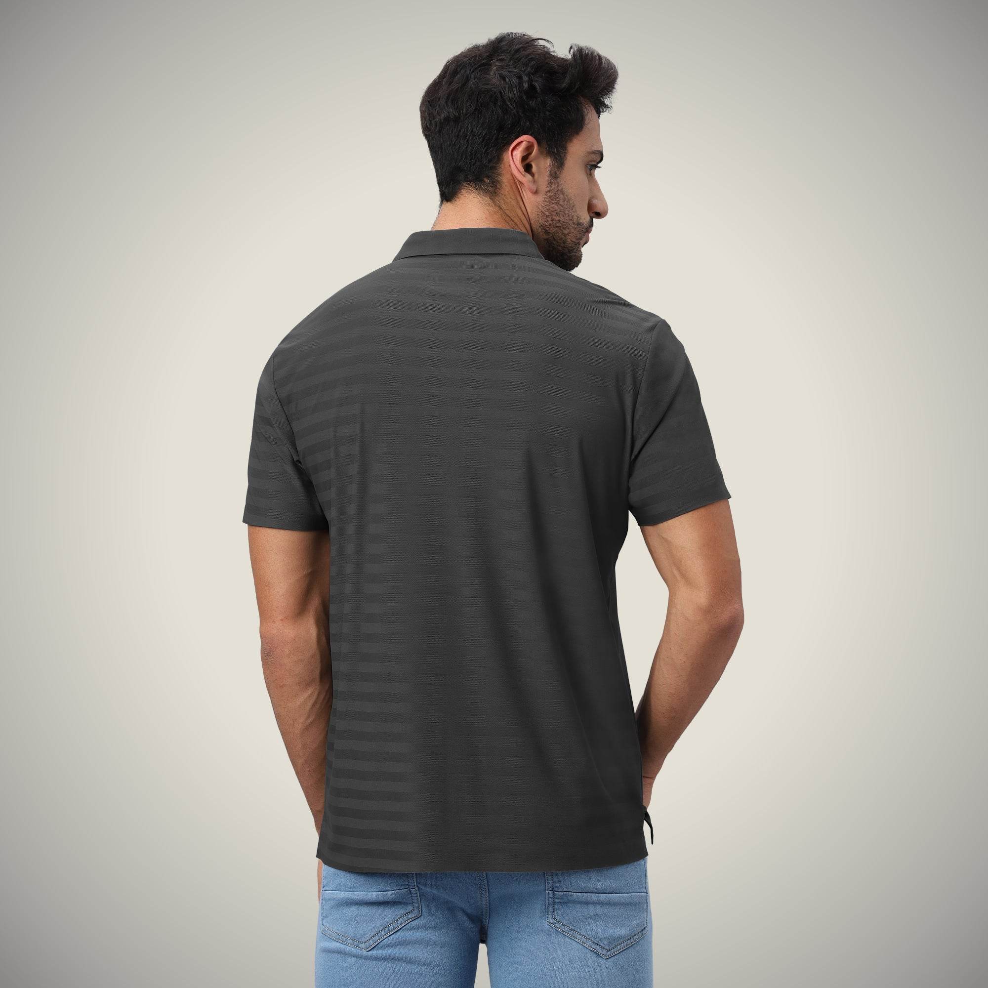 Hektor -Premium-Bonded- Hidden Button Polo - Herring Bone T Shirt -Mens