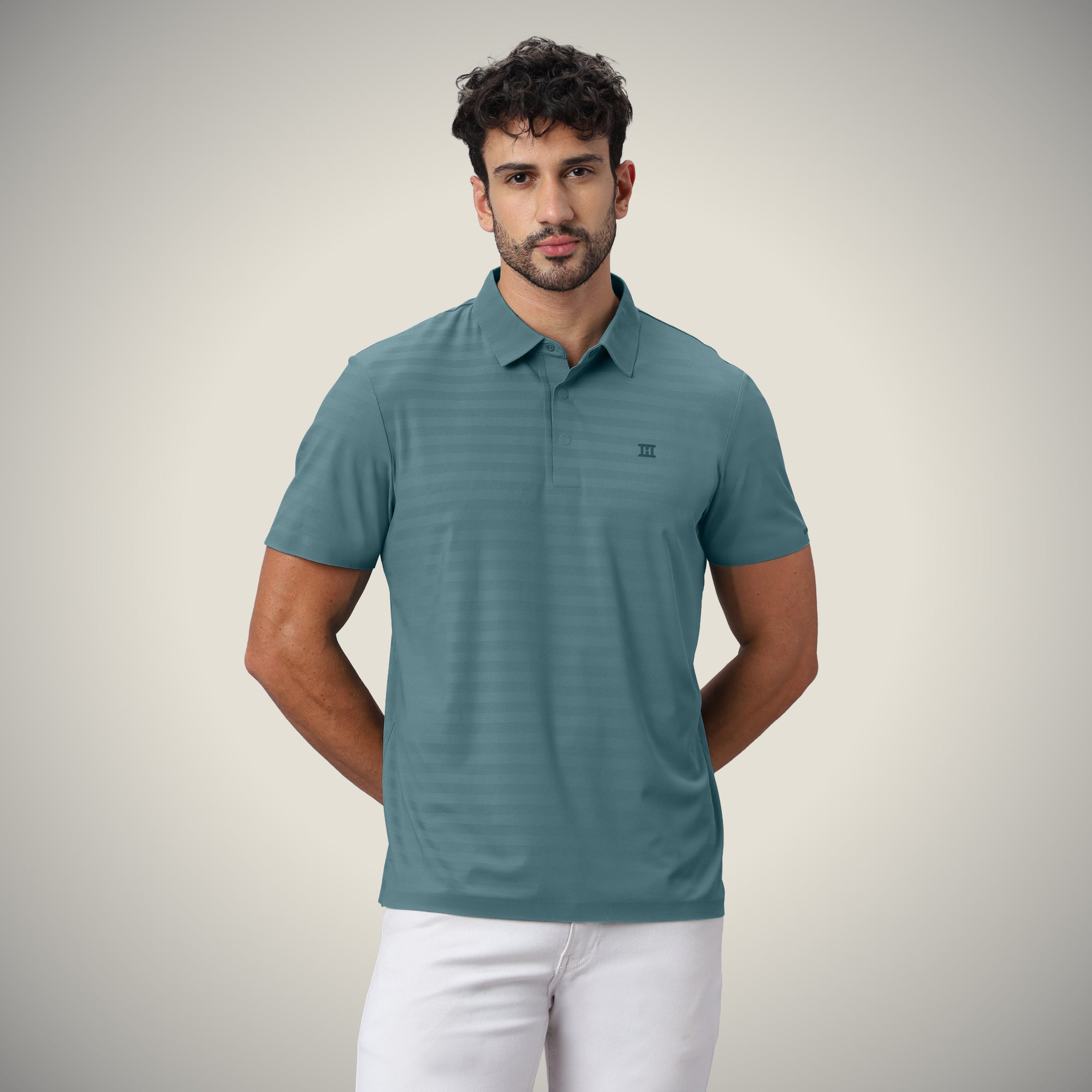 Hidden Button Polo - Herring Bone T Shirt