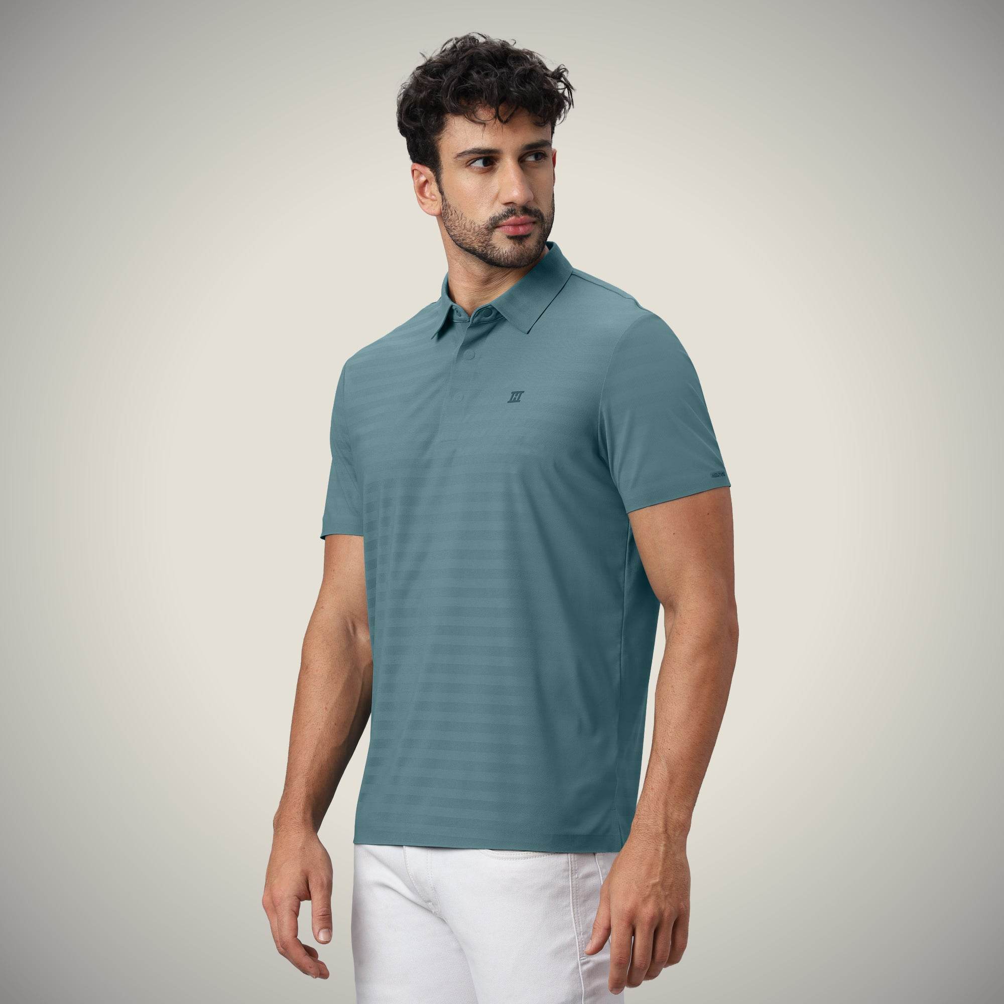 Hektor -Premium-Bonded- Hidden Button Polo - Herring Bone T Shirt -Mens