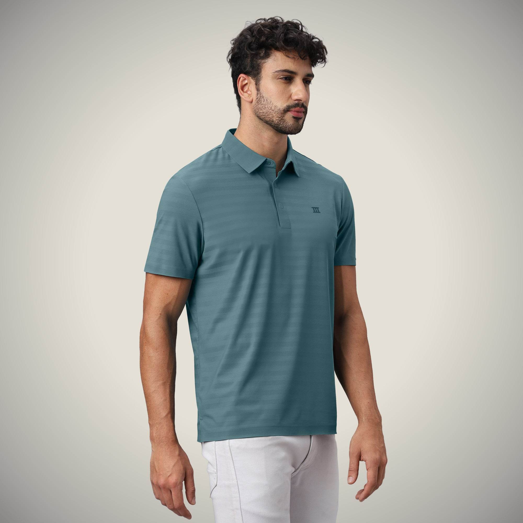 Hektor -Premium-Bonded- Hidden Button Polo - Herring Bone T Shirt -Mens