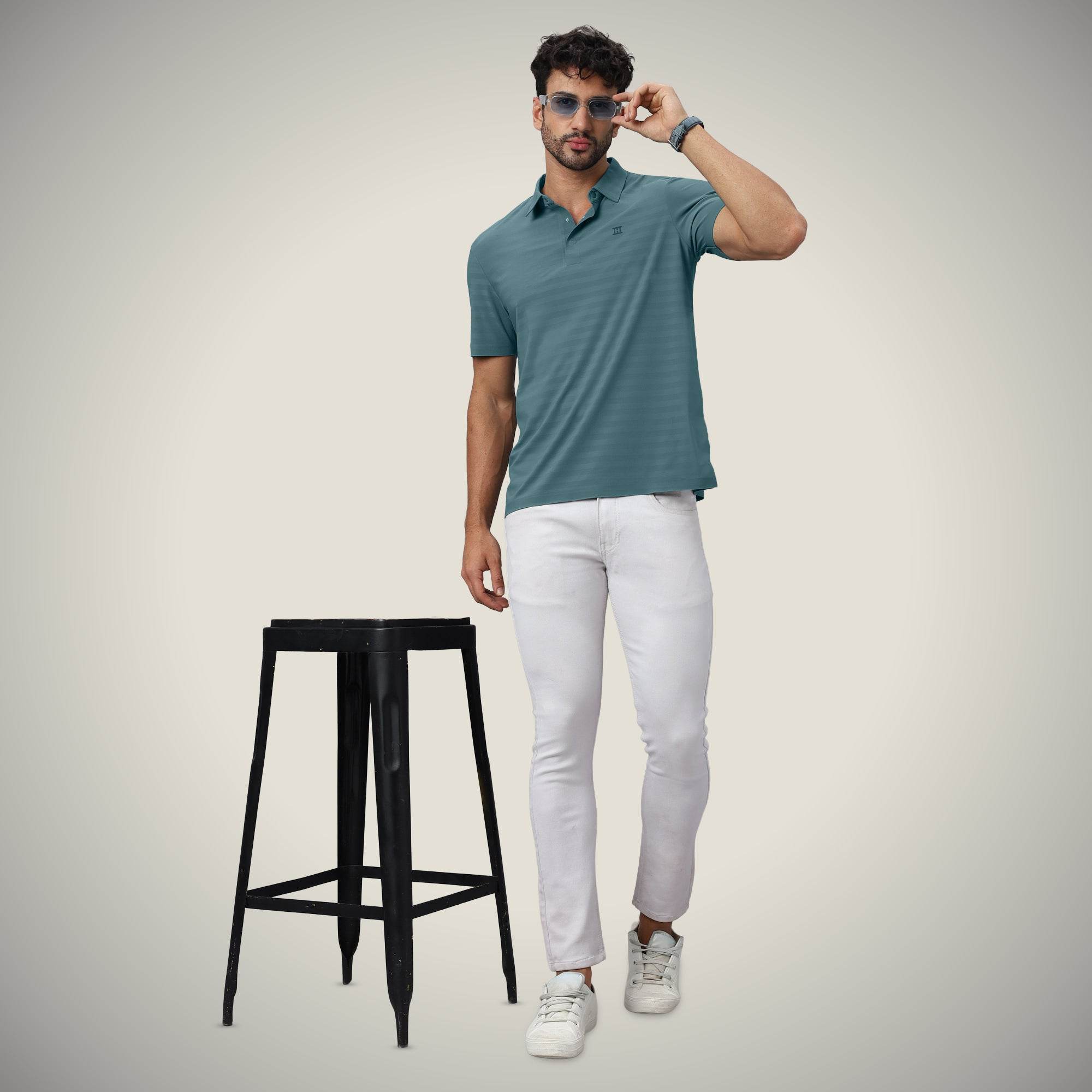 Hektor -Premium-Bonded- Hidden Button Polo - Herring Bone T Shirt -Mens