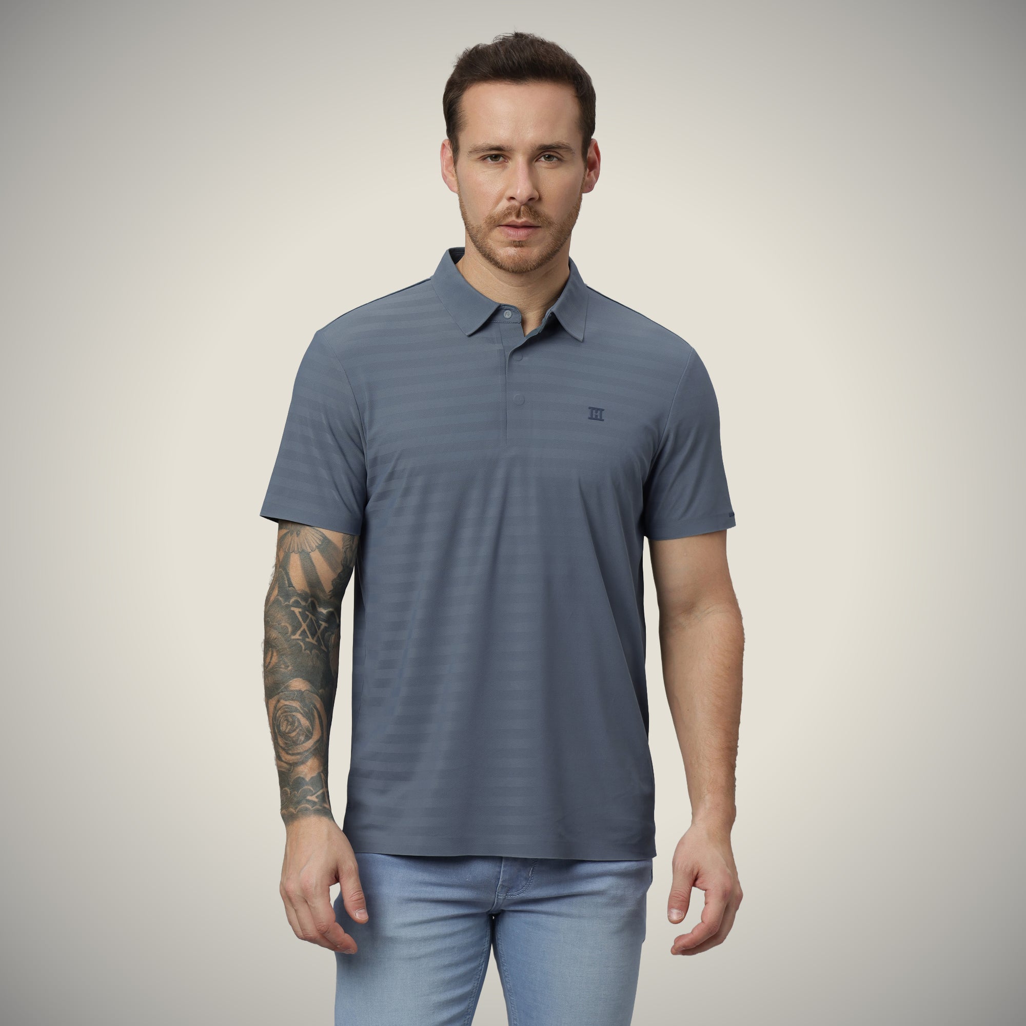 Hidden Button Polo - Herring Bone T Shirt