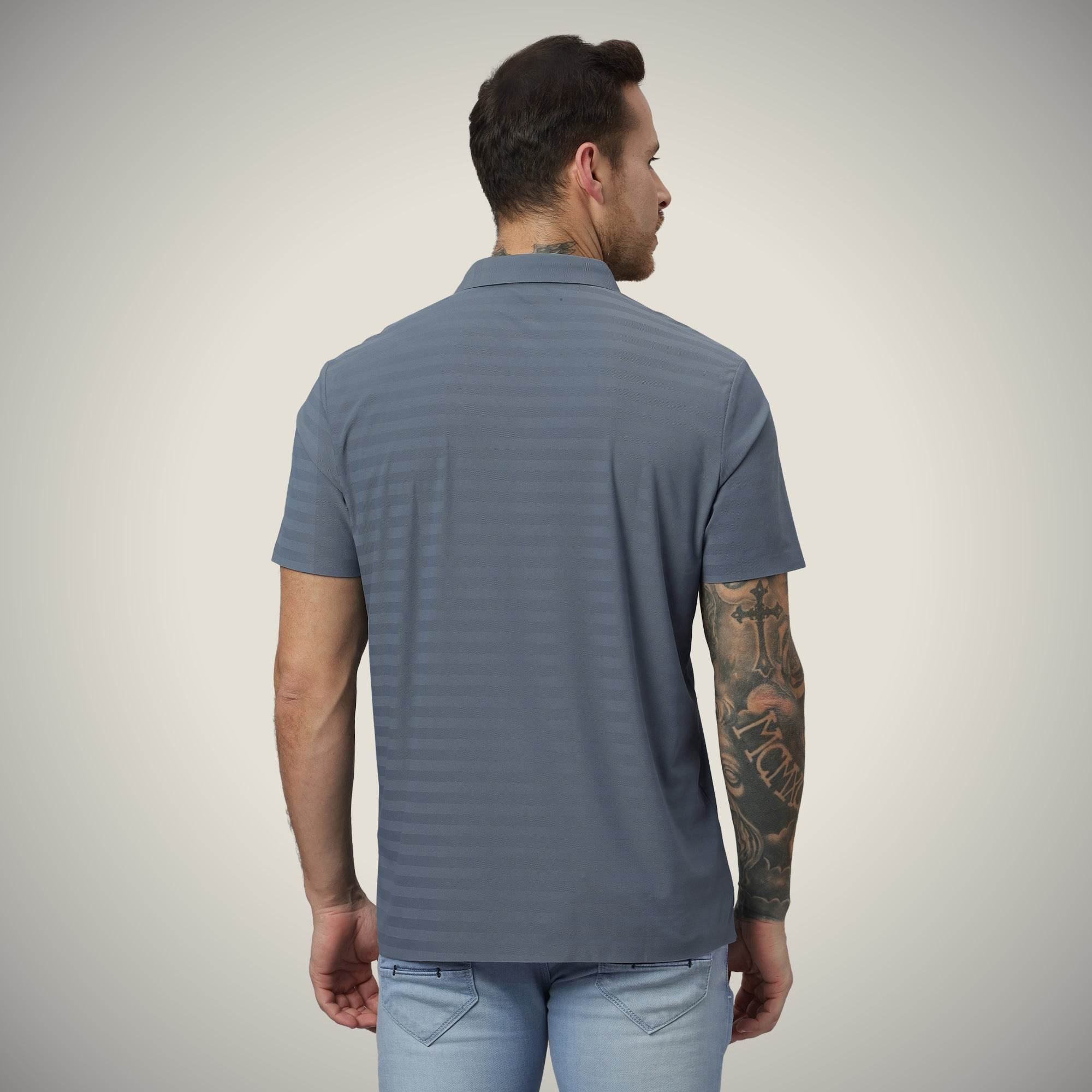 Hektor -Premium-Bonded- Hidden Button Polo - Herring Bone T Shirt -Mens