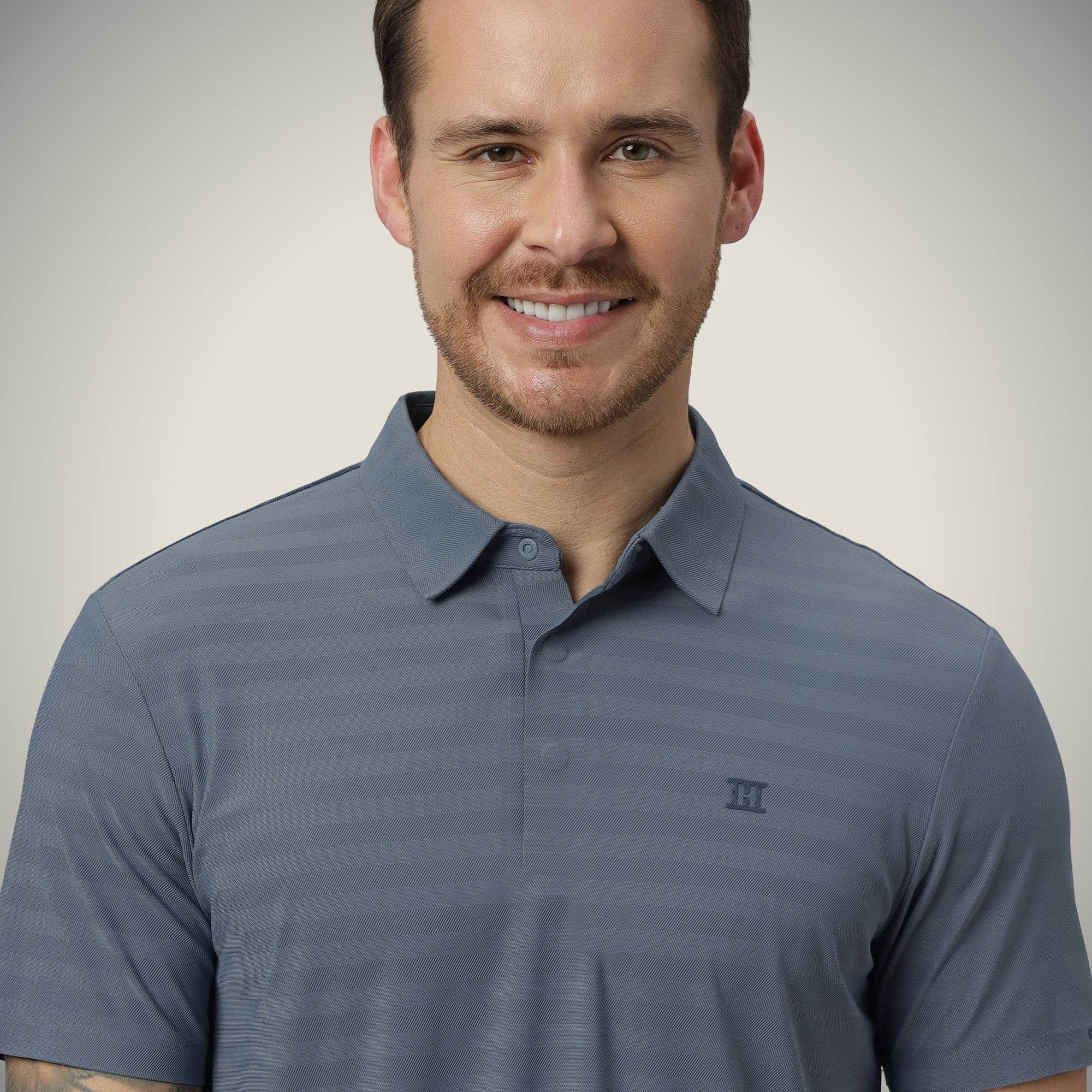 Hektor -Premium-Bonded- Hidden Button Polo - Herring Bone T Shirt -Mens