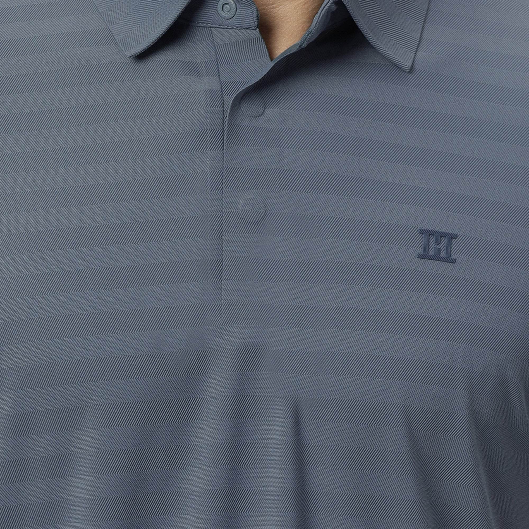 Hektor -Premium-Bonded- Hidden Button Polo - Herring Bone T Shirt -Mens