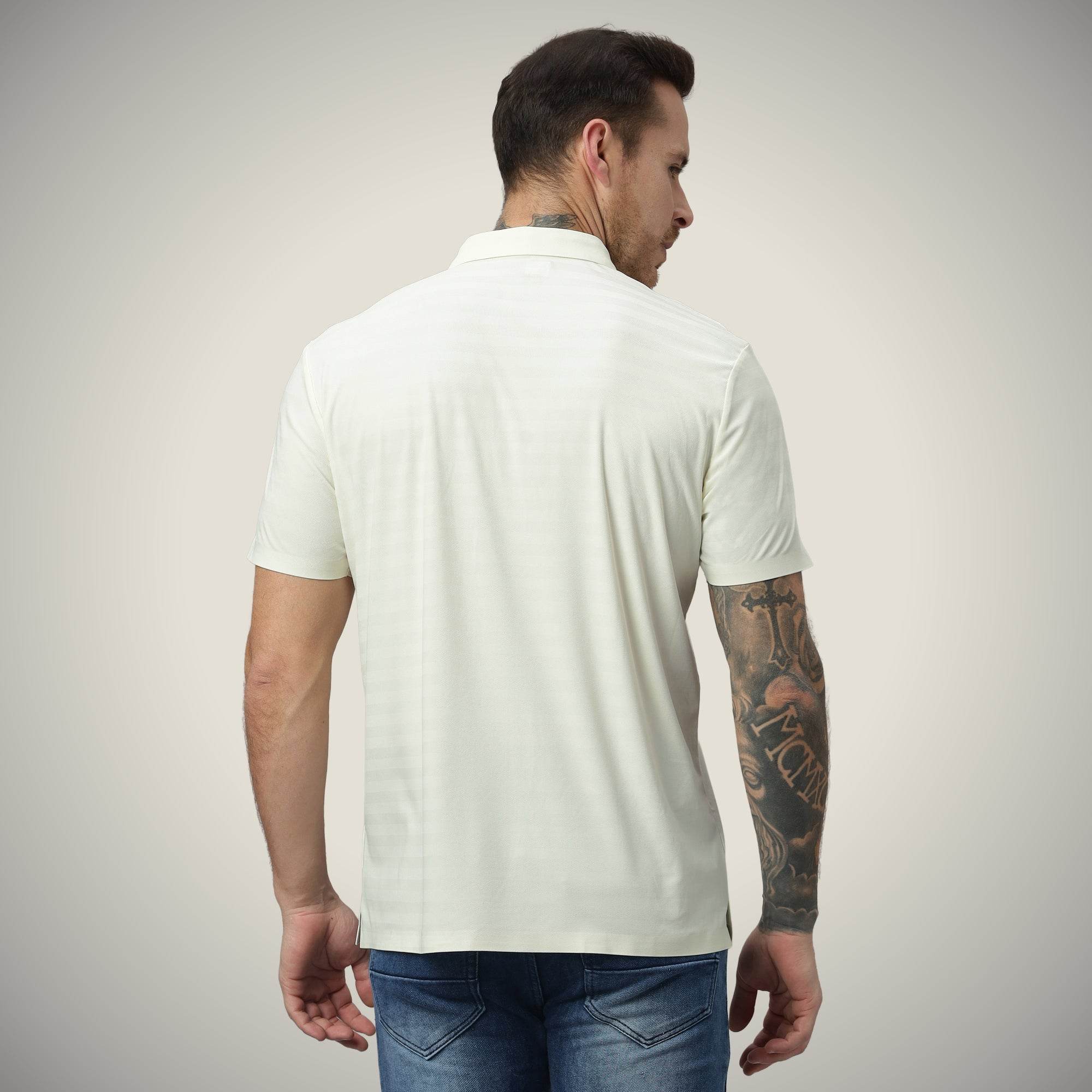 Hektor -Premium-Bonded- Hidden Button Polo - Herring Bone T Shirt -Mens