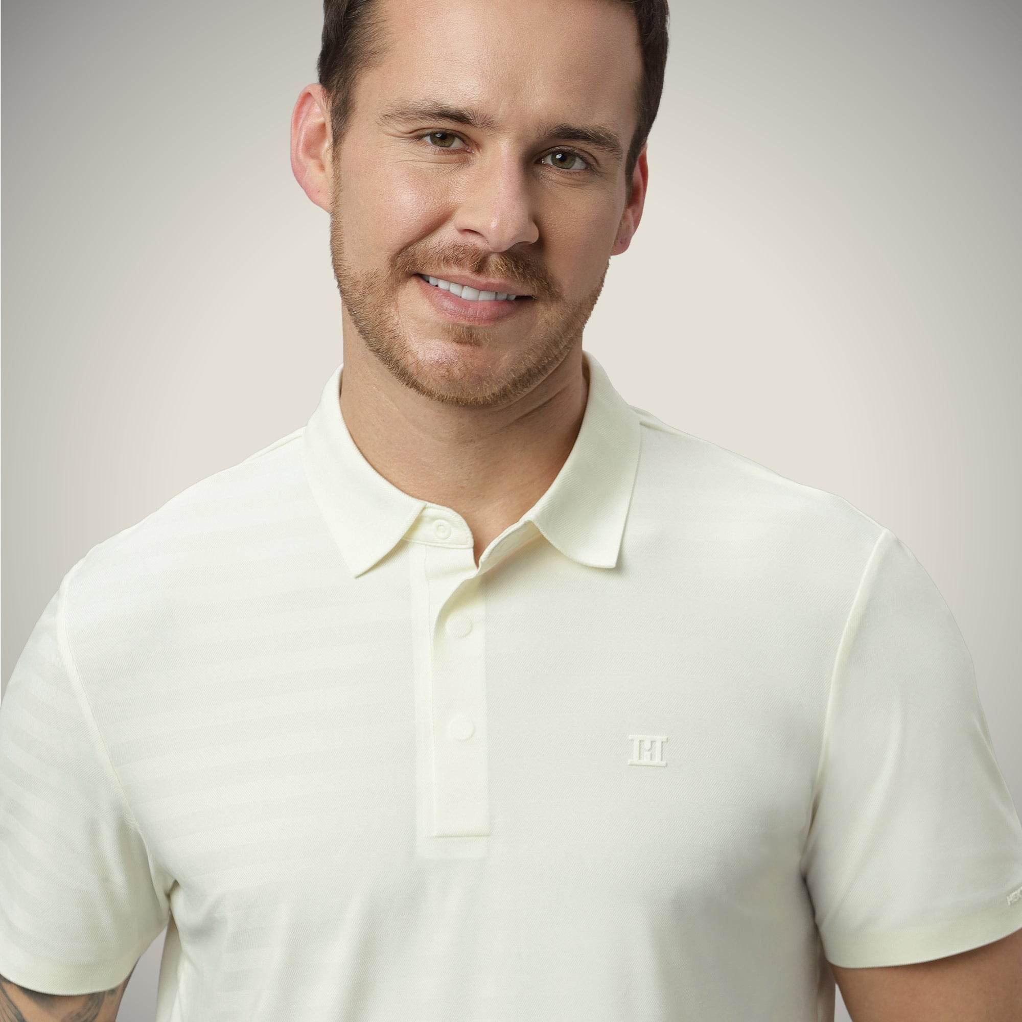 Hektor -Premium-Bonded- Hidden Button Polo - Herring Bone T Shirt -Mens